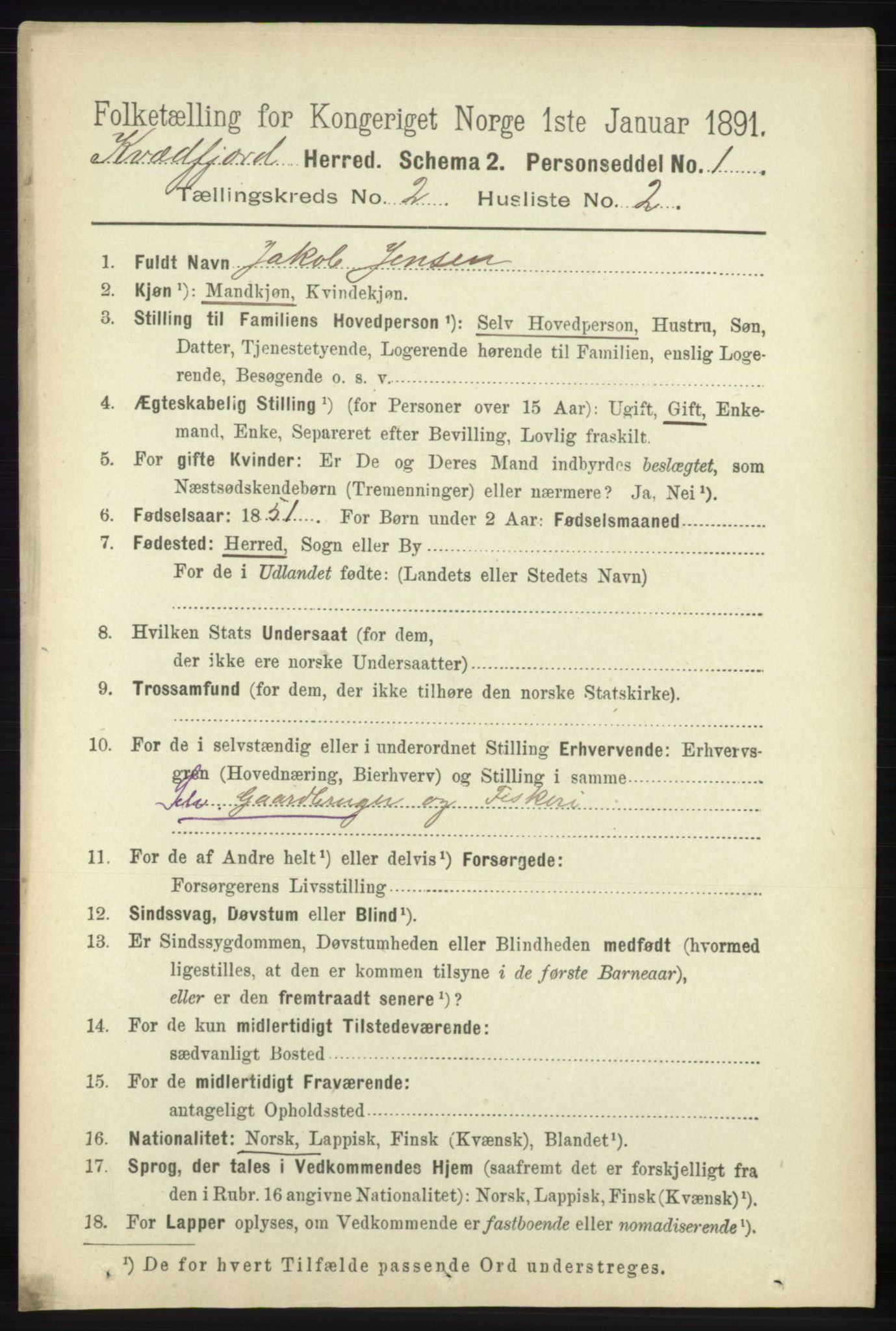 RA, 1891 census for 1911 Kvæfjord, 1891, p. 717