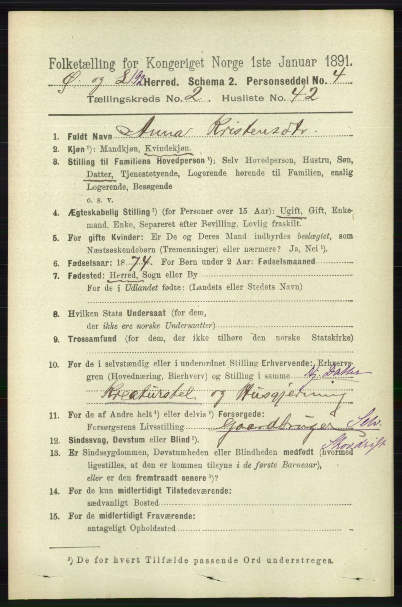 RA, 1891 census for 1021 Øyslebø og Laudal, 1891, p. 692