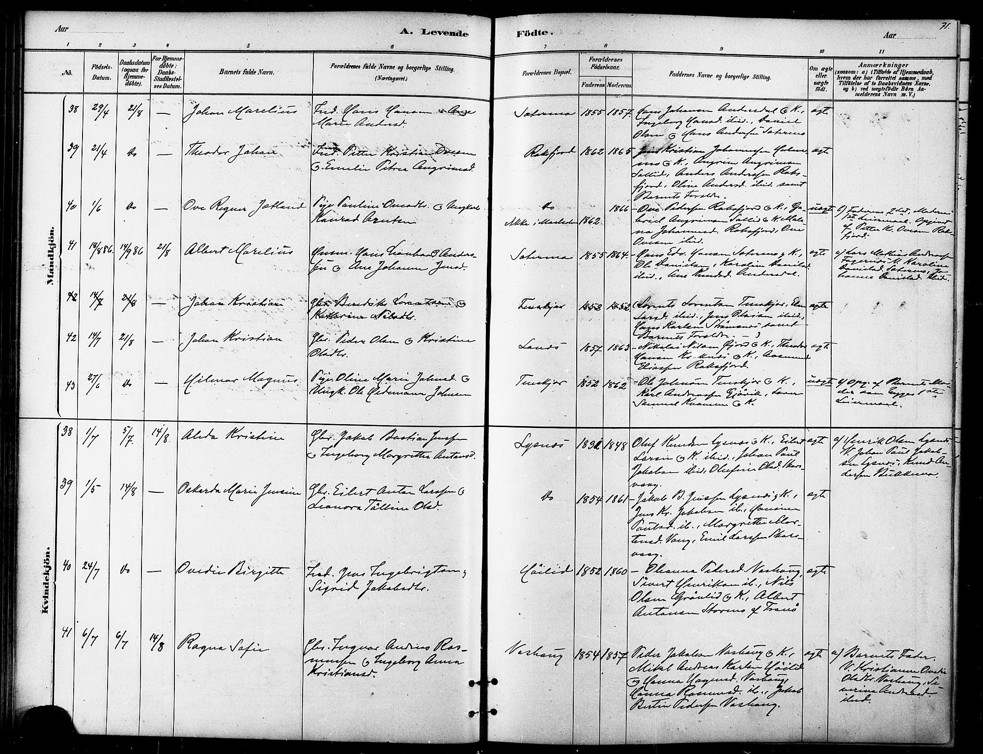 Lenvik sokneprestembete, AV/SATØ-S-1310/H/Ha/Haa/L0011kirke: Parish register (official) no. 11, 1880-1889, p. 71