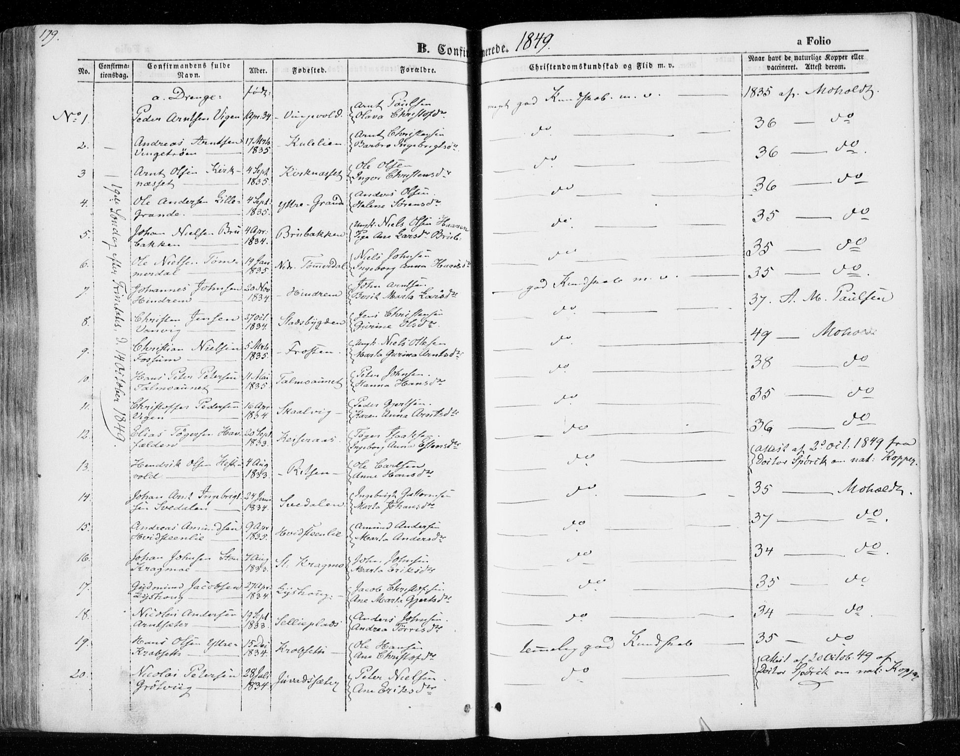 Ministerialprotokoller, klokkerbøker og fødselsregistre - Nord-Trøndelag, AV/SAT-A-1458/701/L0007: Parish register (official) no. 701A07 /1, 1842-1854, p. 179