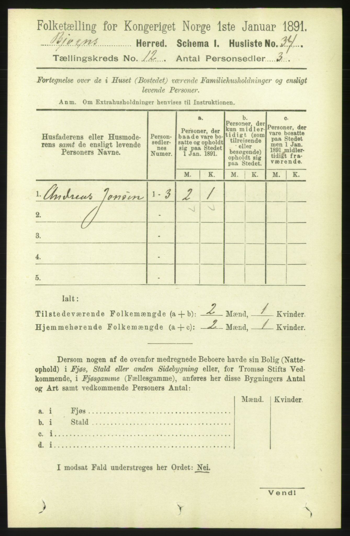 RA, 1891 census for 1627 Bjugn, 1891, p. 3477