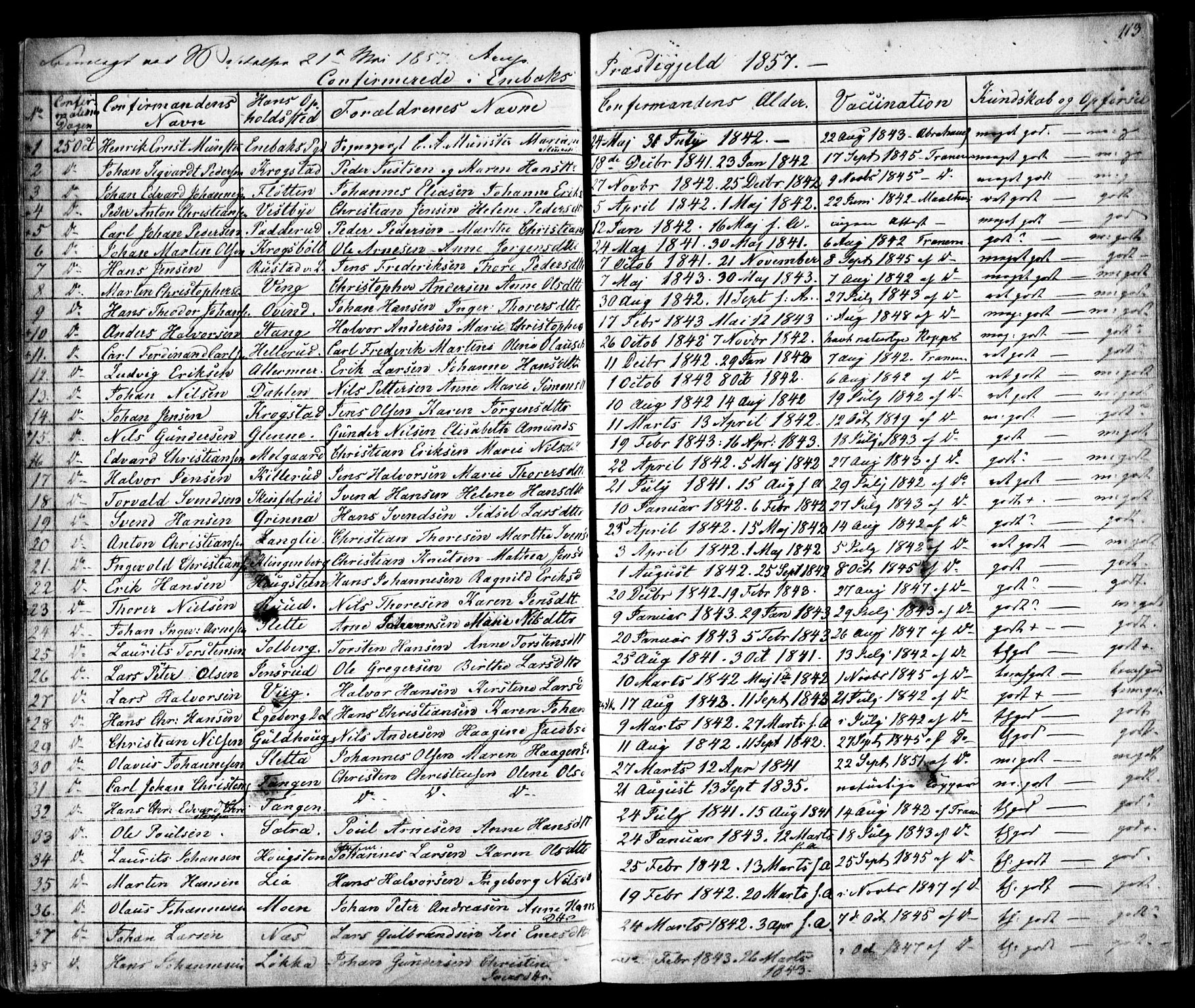Enebakk prestekontor Kirkebøker, SAO/A-10171c/F/Fa/L0010: Parish register (official) no. I 10, 1829-1876, p. 113