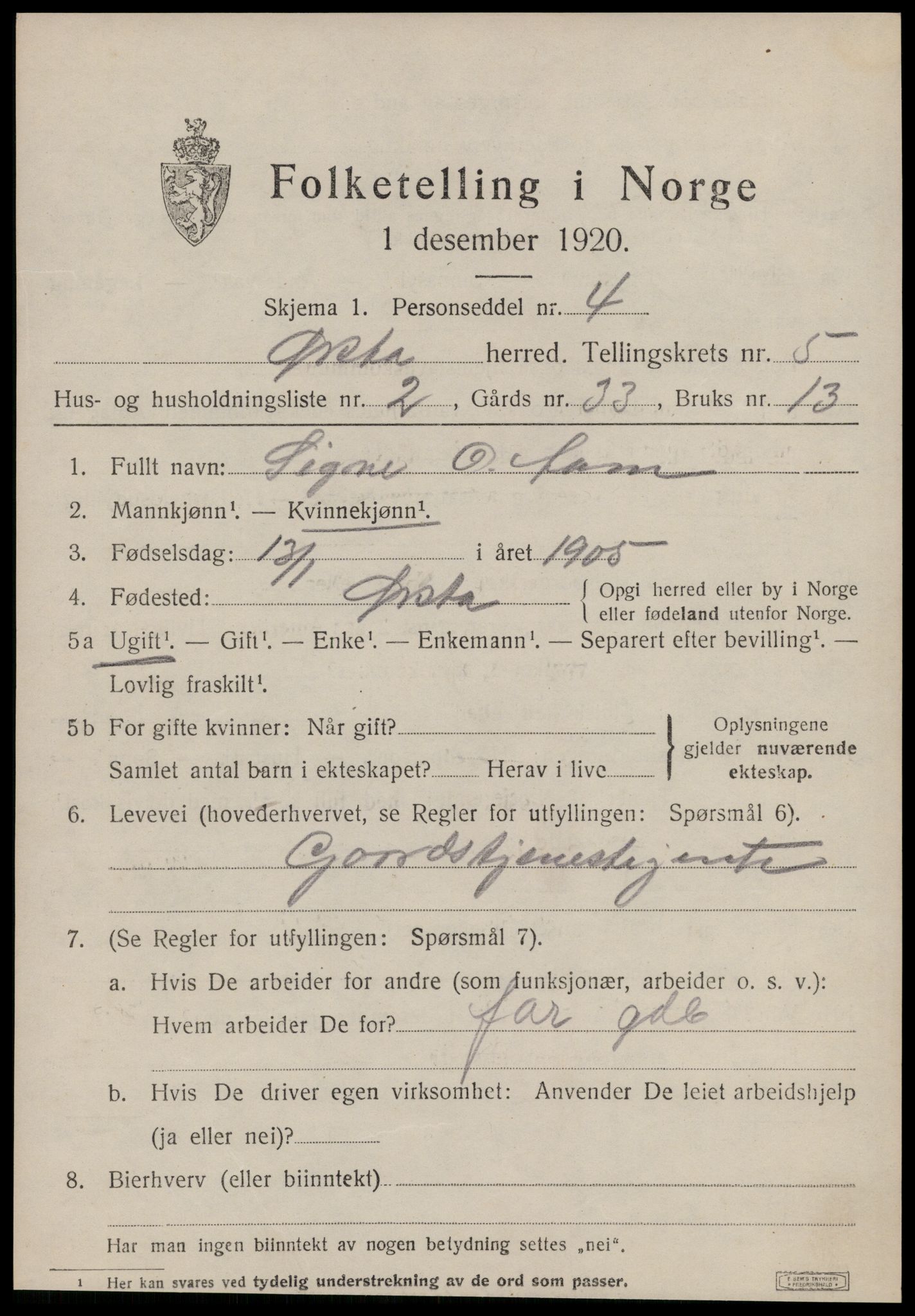 SAT, 1920 census for Ørsta, 1920, p. 4324