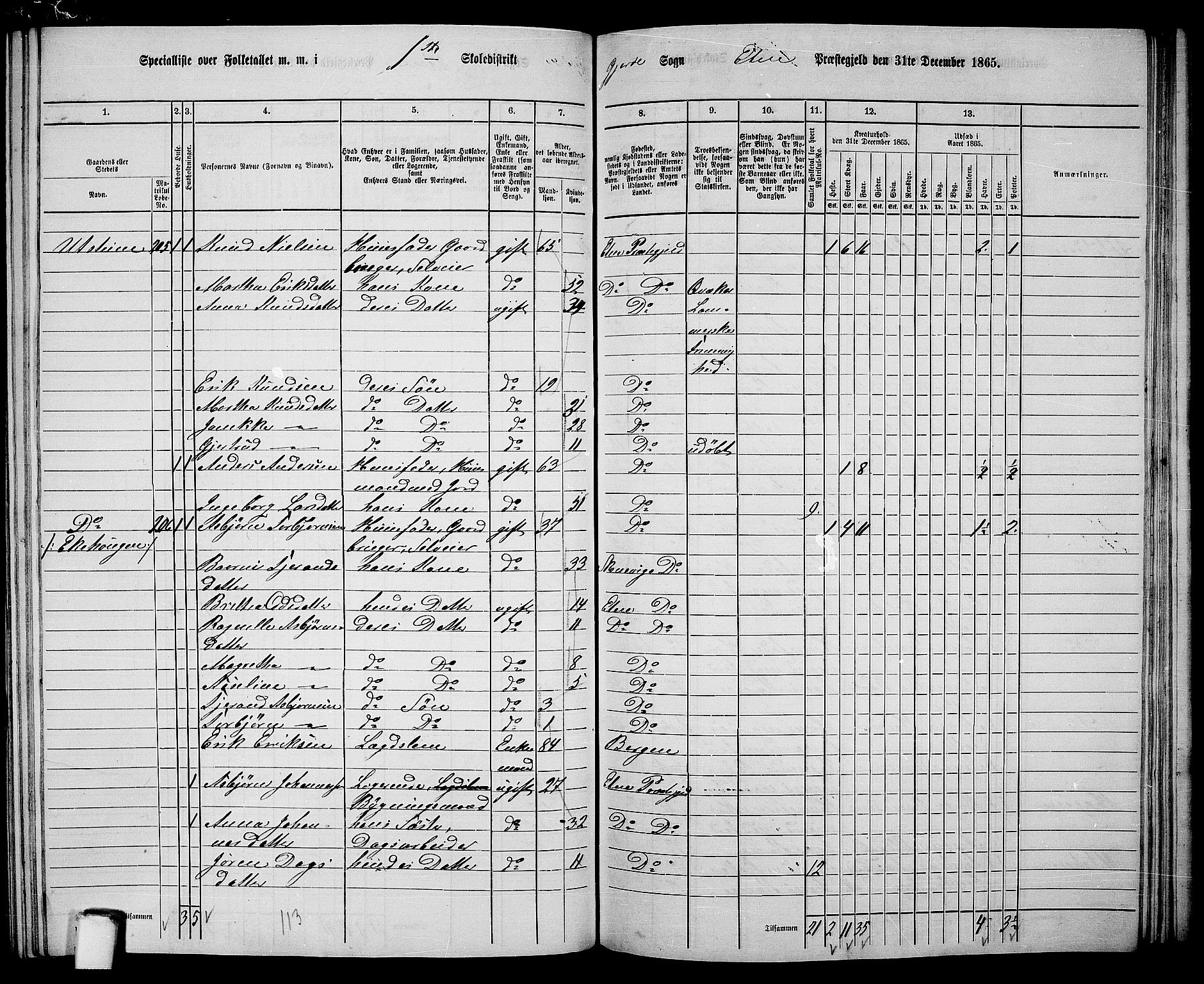 RA, 1865 census for Etne, 1865, p. 151