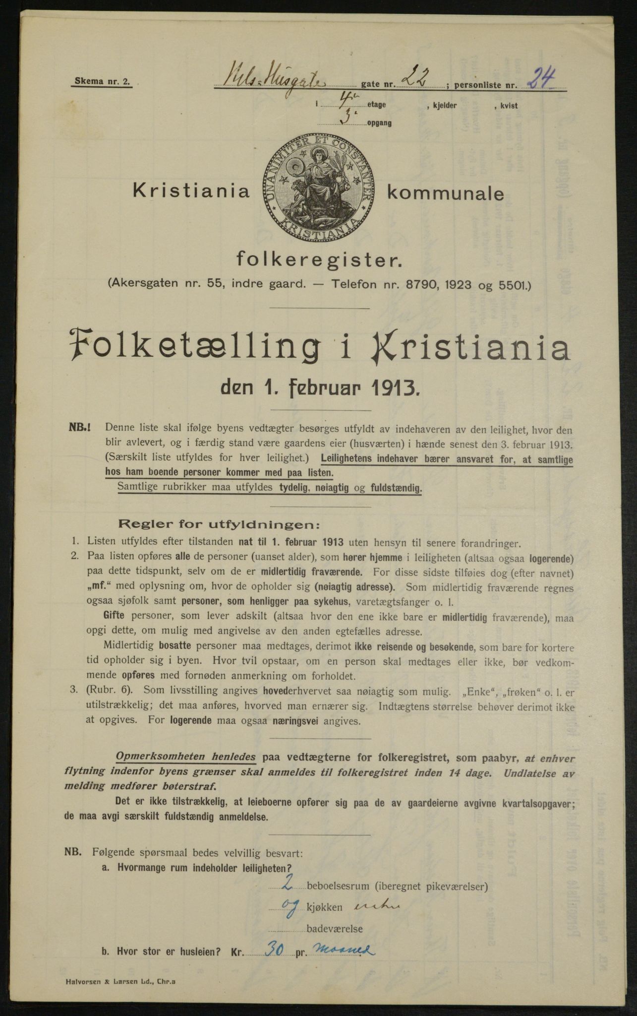 OBA, Municipal Census 1913 for Kristiania, 1913, p. 71119