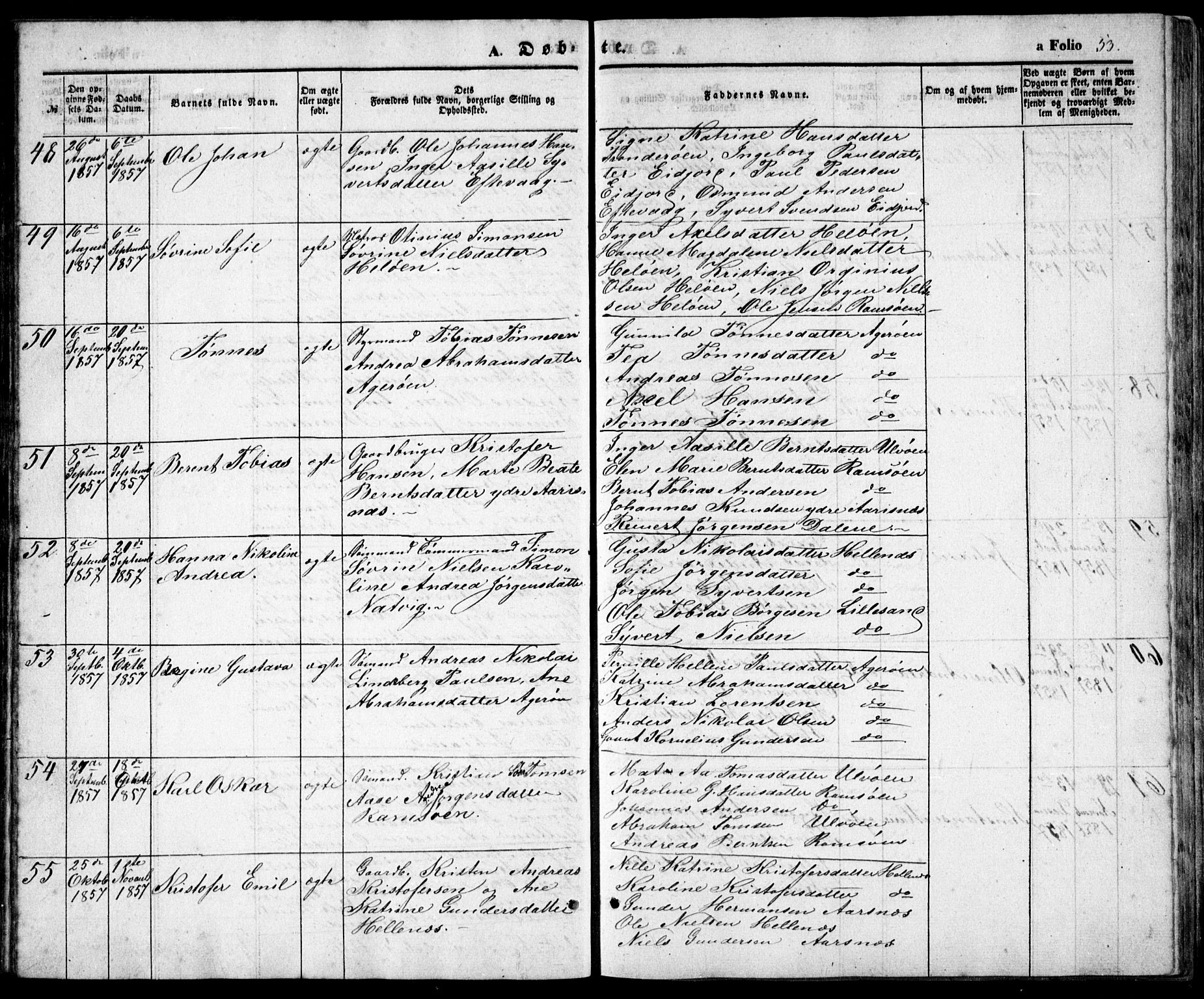 Høvåg sokneprestkontor, SAK/1111-0025/F/Fb/L0002: Parish register (copy) no. B 2, 1847-1869, p. 53