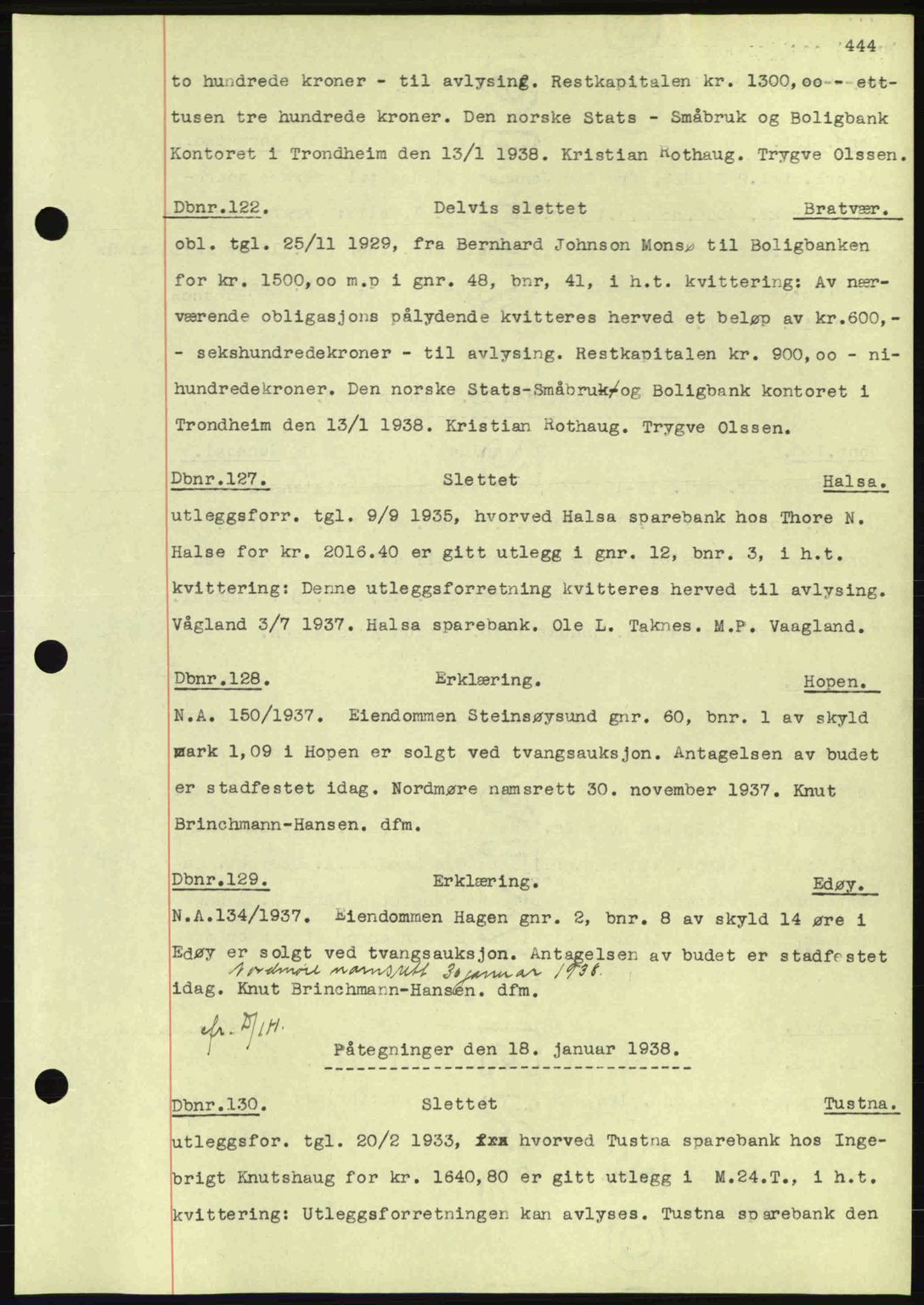 Nordmøre sorenskriveri, AV/SAT-A-4132/1/2/2Ca: Mortgage book no. C80, 1936-1939, Diary no: : 122/1938