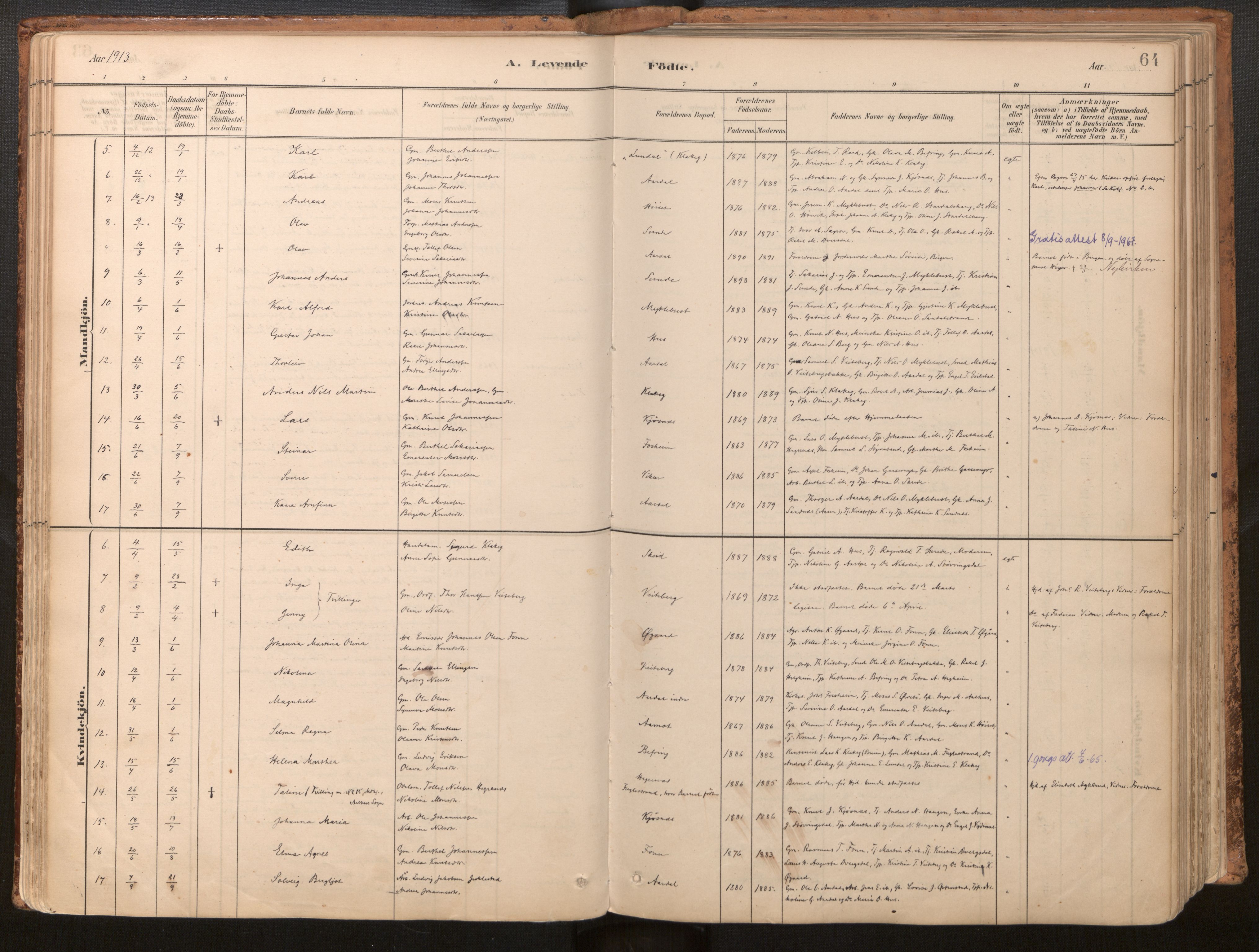 Jølster sokneprestembete, AV/SAB-A-80701/H/Haa/Haac/L0001: Parish register (official) no. C 1, 1882-1928, p. 64