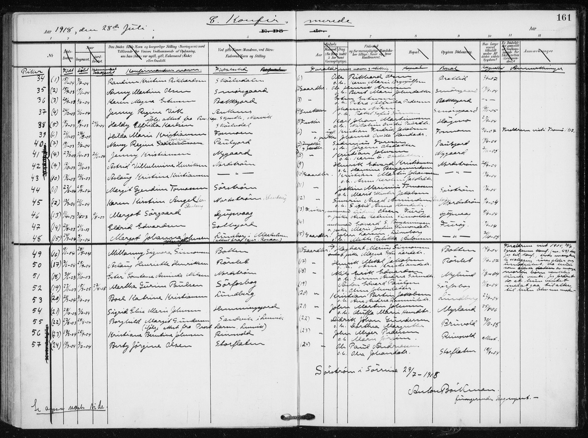 Tranøy sokneprestkontor, SATØ/S-1313/I/Ia/Iaa/L0012kirke: Parish register (official) no. 12, 1905-1918, p. 161