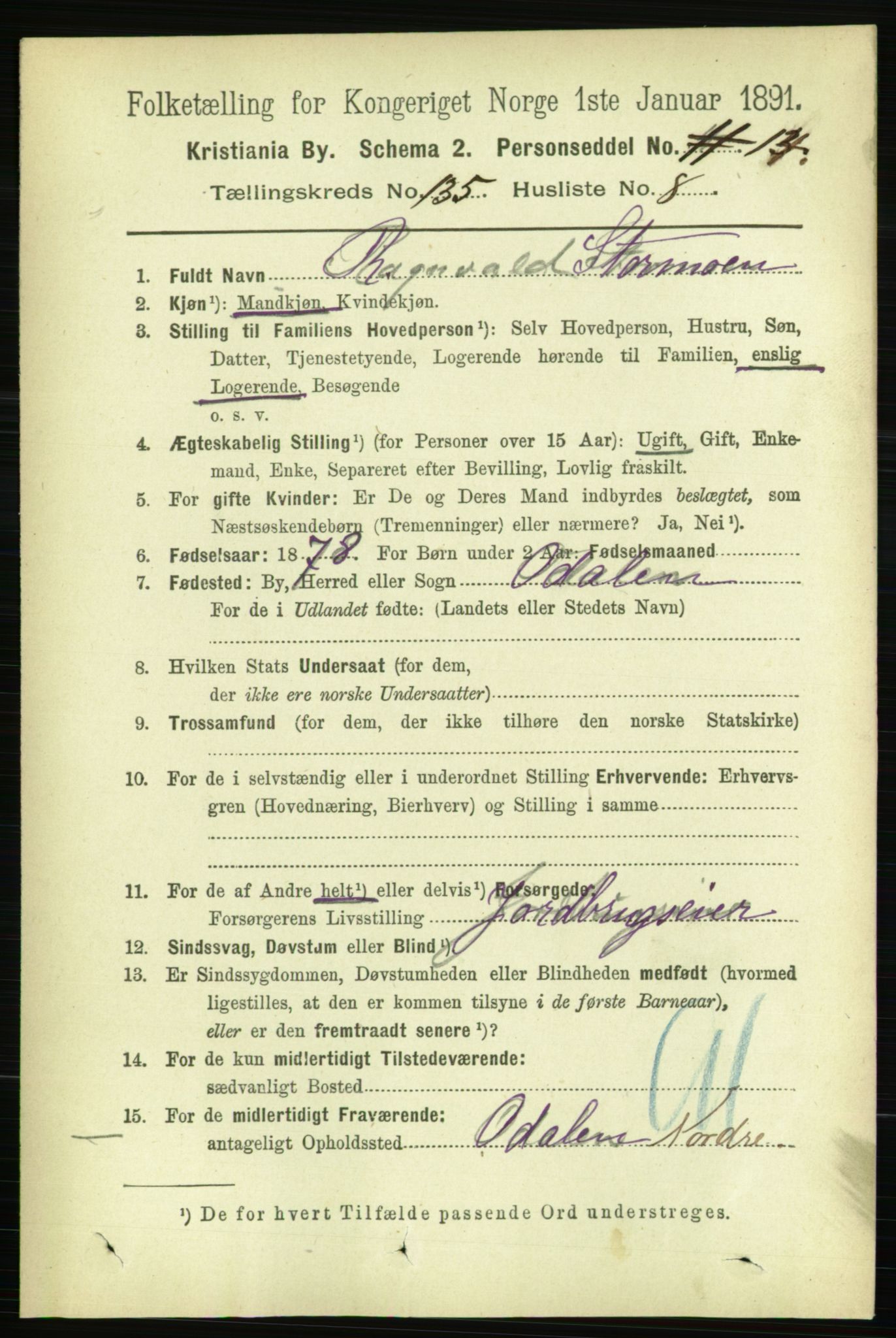 RA, 1891 census for 0301 Kristiania, 1891, p. 74613