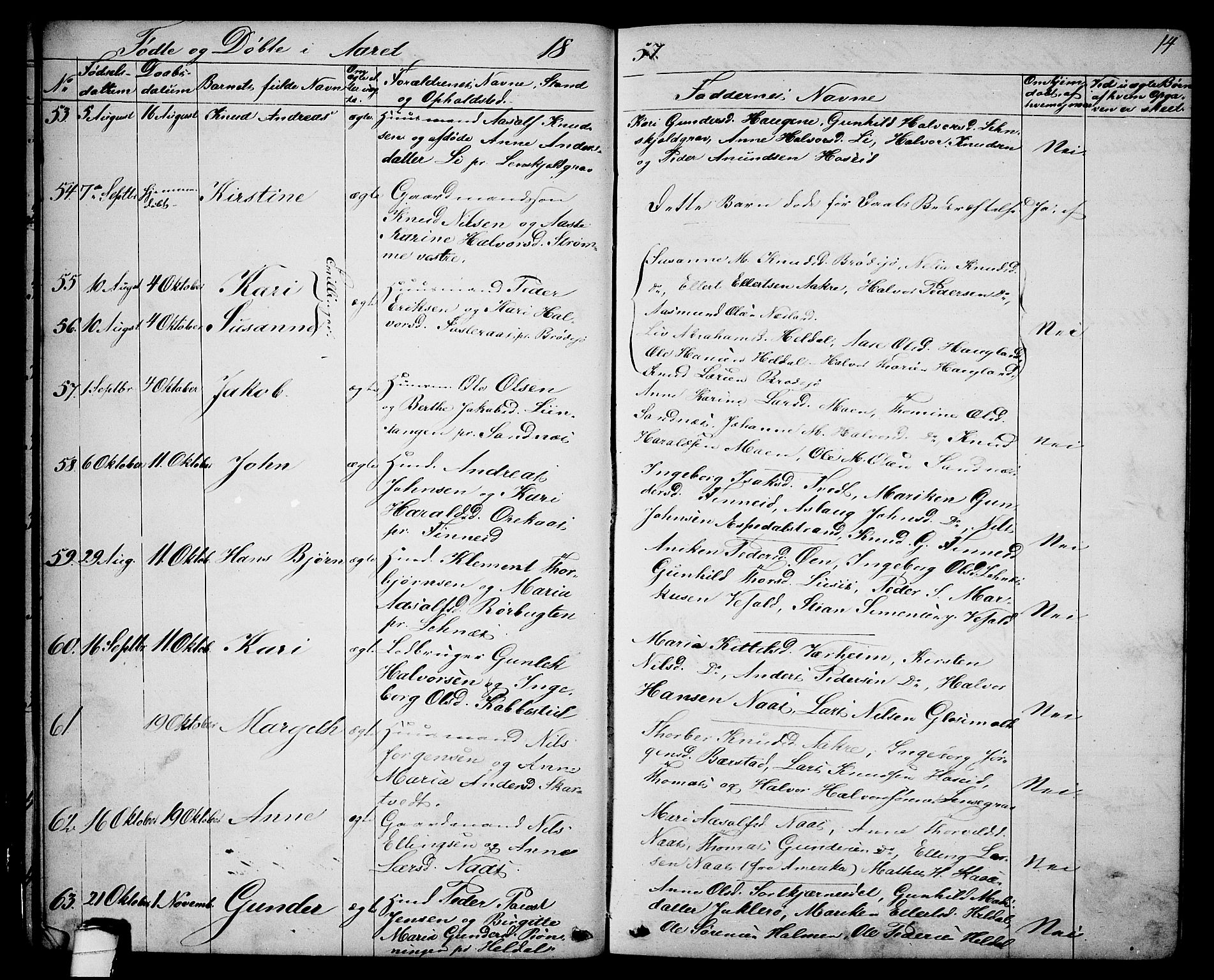 Drangedal kirkebøker, SAKO/A-258/G/Ga/L0002: Parish register (copy) no. I 2, 1856-1887, p. 14