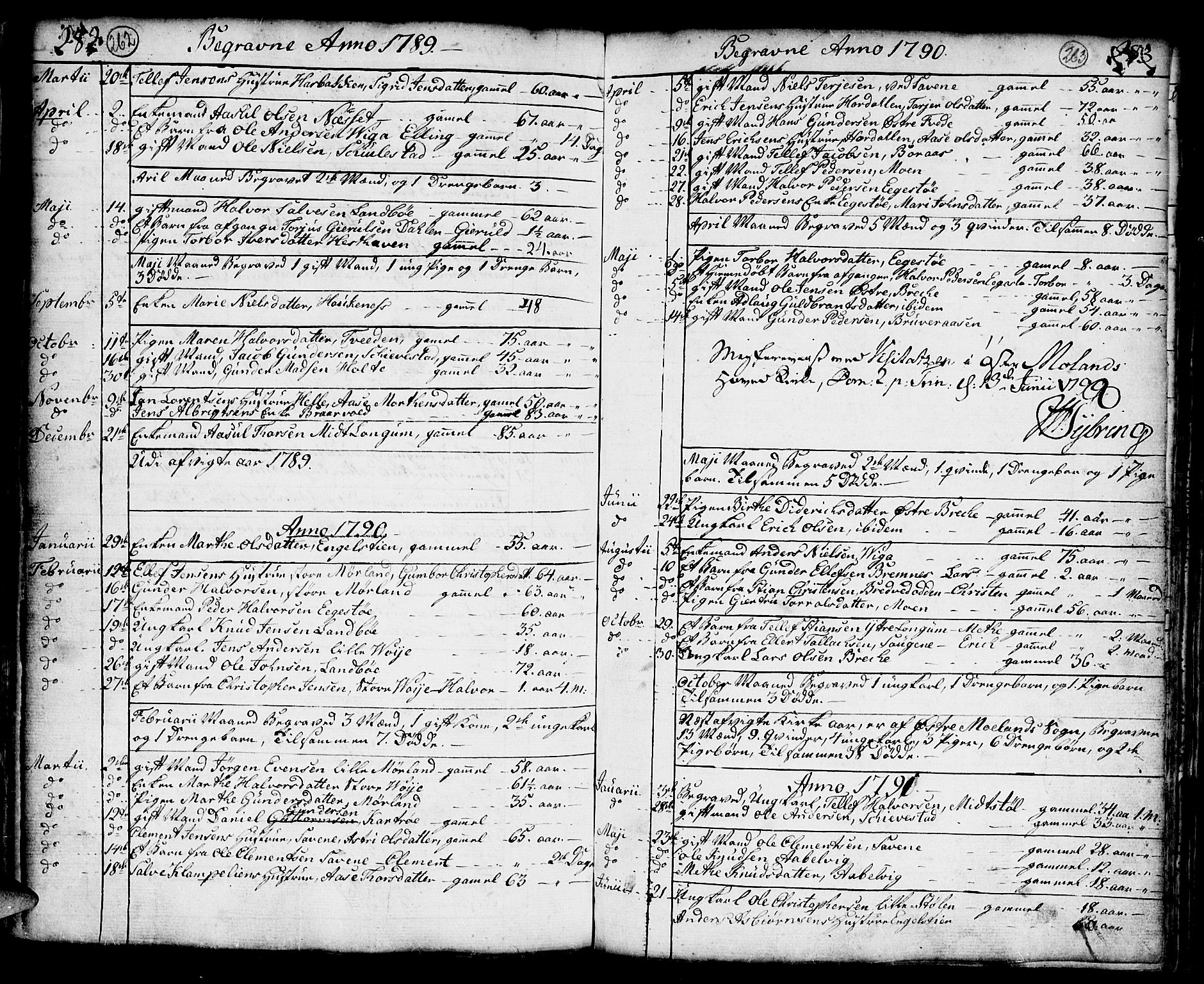 Austre Moland sokneprestkontor, AV/SAK-1111-0001/F/Fa/Faa/L0002: Parish register (official) no. A 2, 1747-1808, p. 262-263