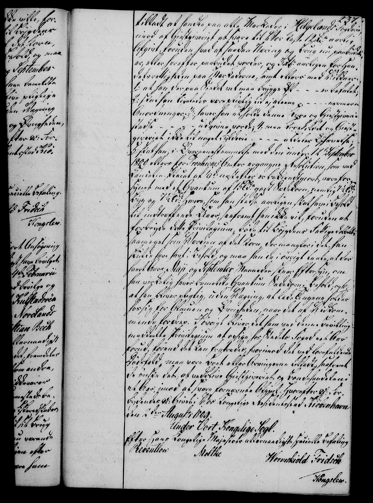 Rentekammeret, Kammerkanselliet, RA/EA-3111/G/Gg/Gga/L0019: Norsk ekspedisjonsprotokoll med register (merket RK 53.19), 1807-1810, p. 237