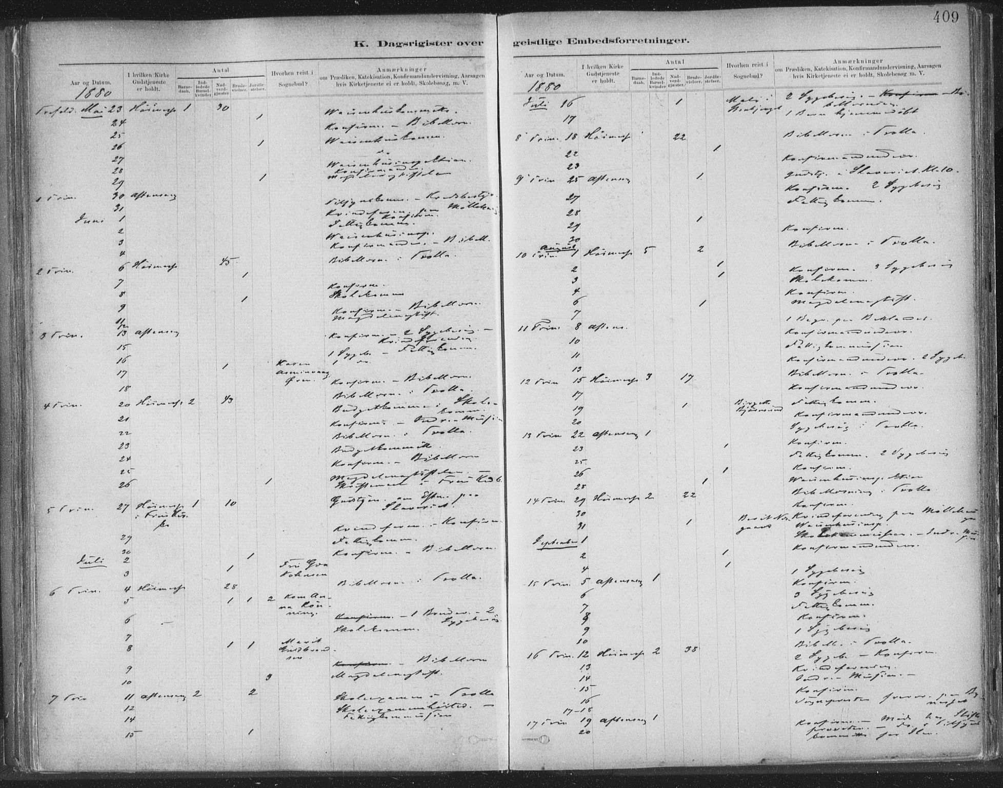 Ministerialprotokoller, klokkerbøker og fødselsregistre - Sør-Trøndelag, SAT/A-1456/603/L0163: Parish register (official) no. 603A02, 1879-1895, p. 409