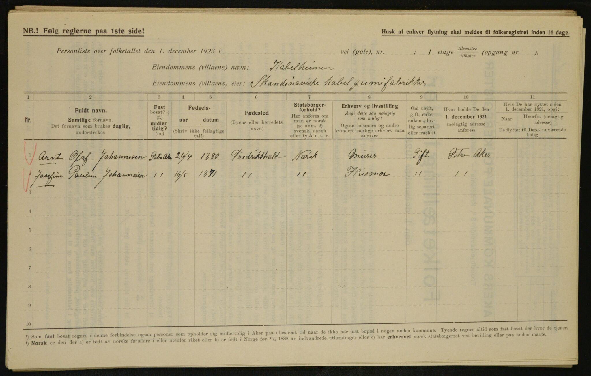 , Municipal Census 1923 for Aker, 1923, p. 34919