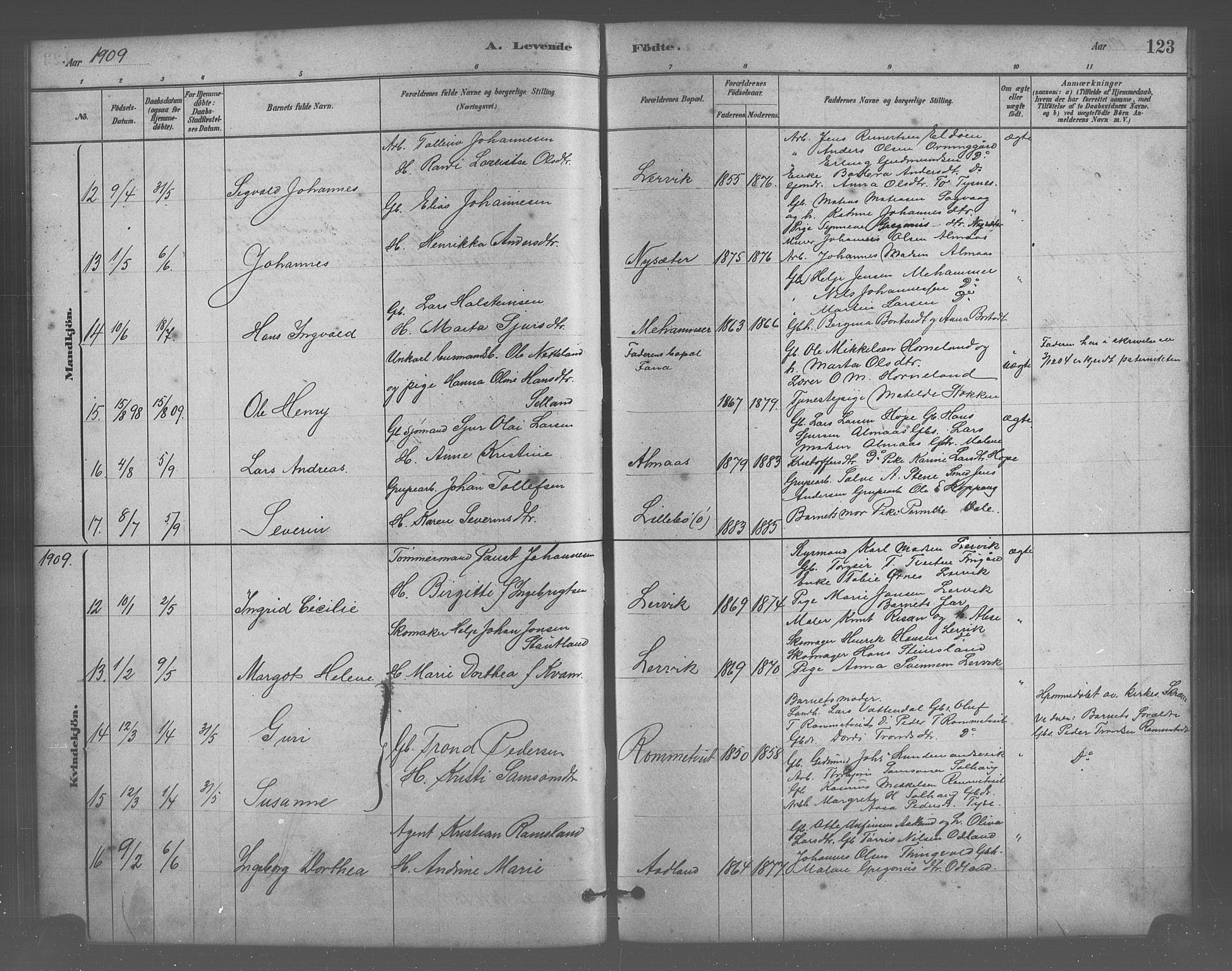 Stord sokneprestembete, SAB/A-78201/H/Hab: Parish register (copy) no. A 2, 1879-1909, p. 123