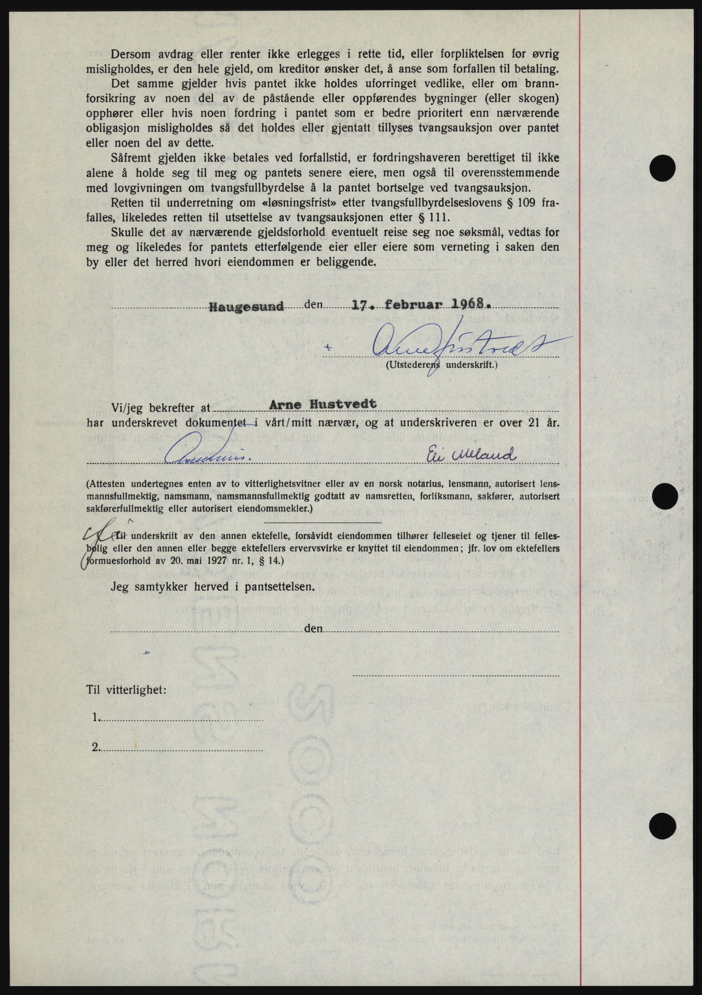 Haugesund tingrett, SAST/A-101415/01/II/IIC/L0058: Mortgage book no. B 58, 1967-1968, Diary no: : 595/1968