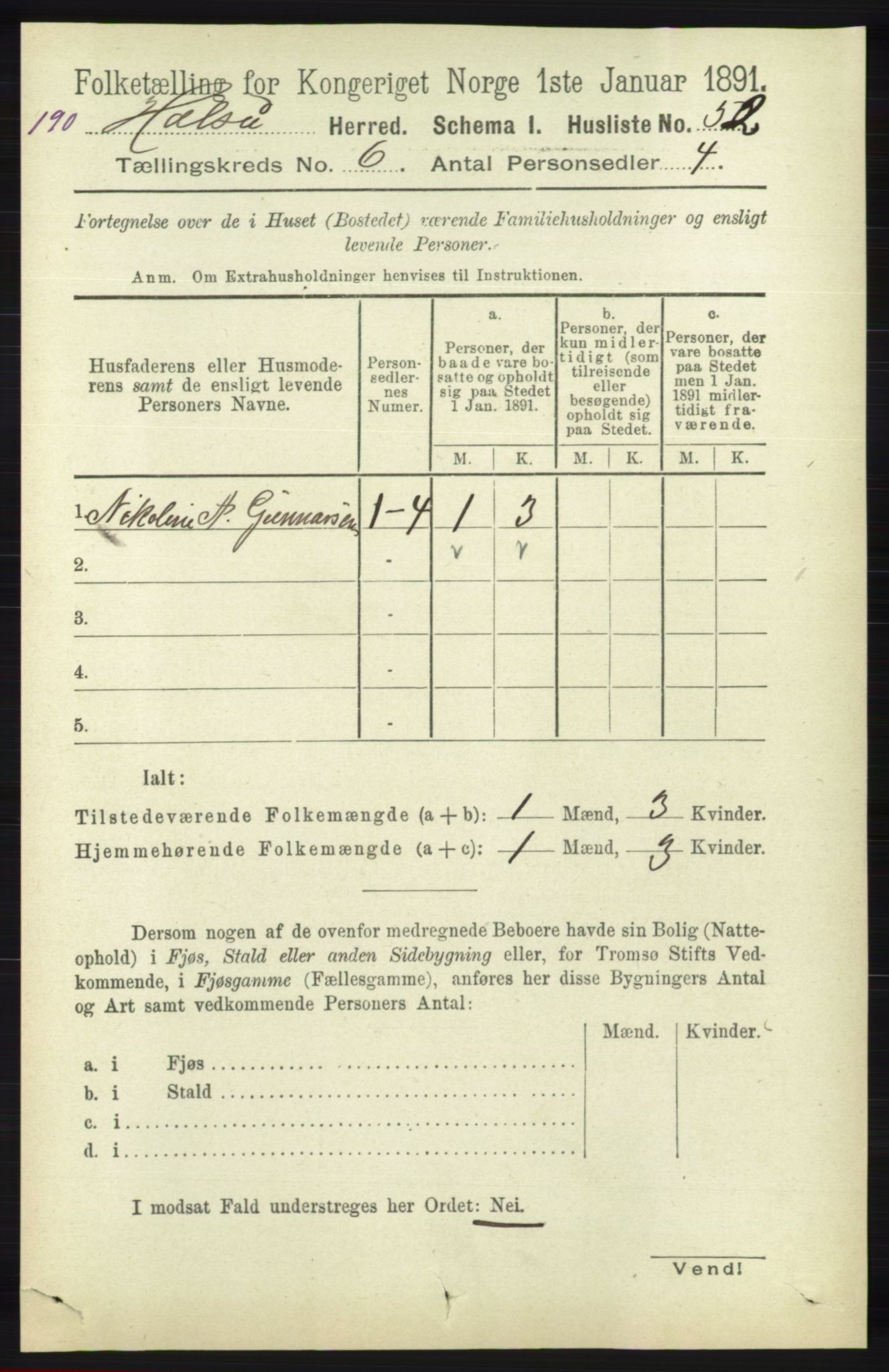 RA, 1891 census for 1019 Halse og Harkmark, 1891, p. 2364