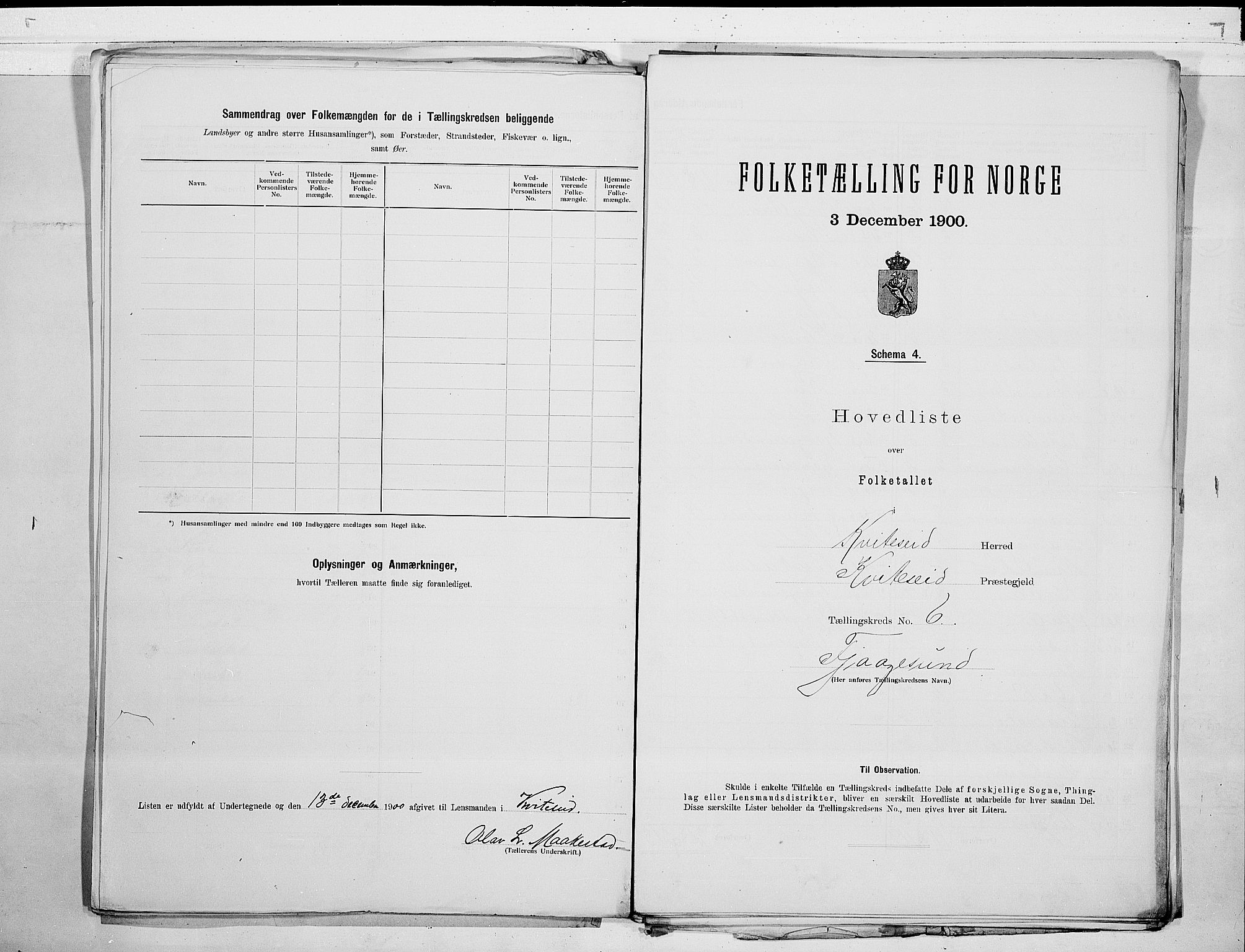 SAKO, 1900 census for Kviteseid, 1900, p. 12