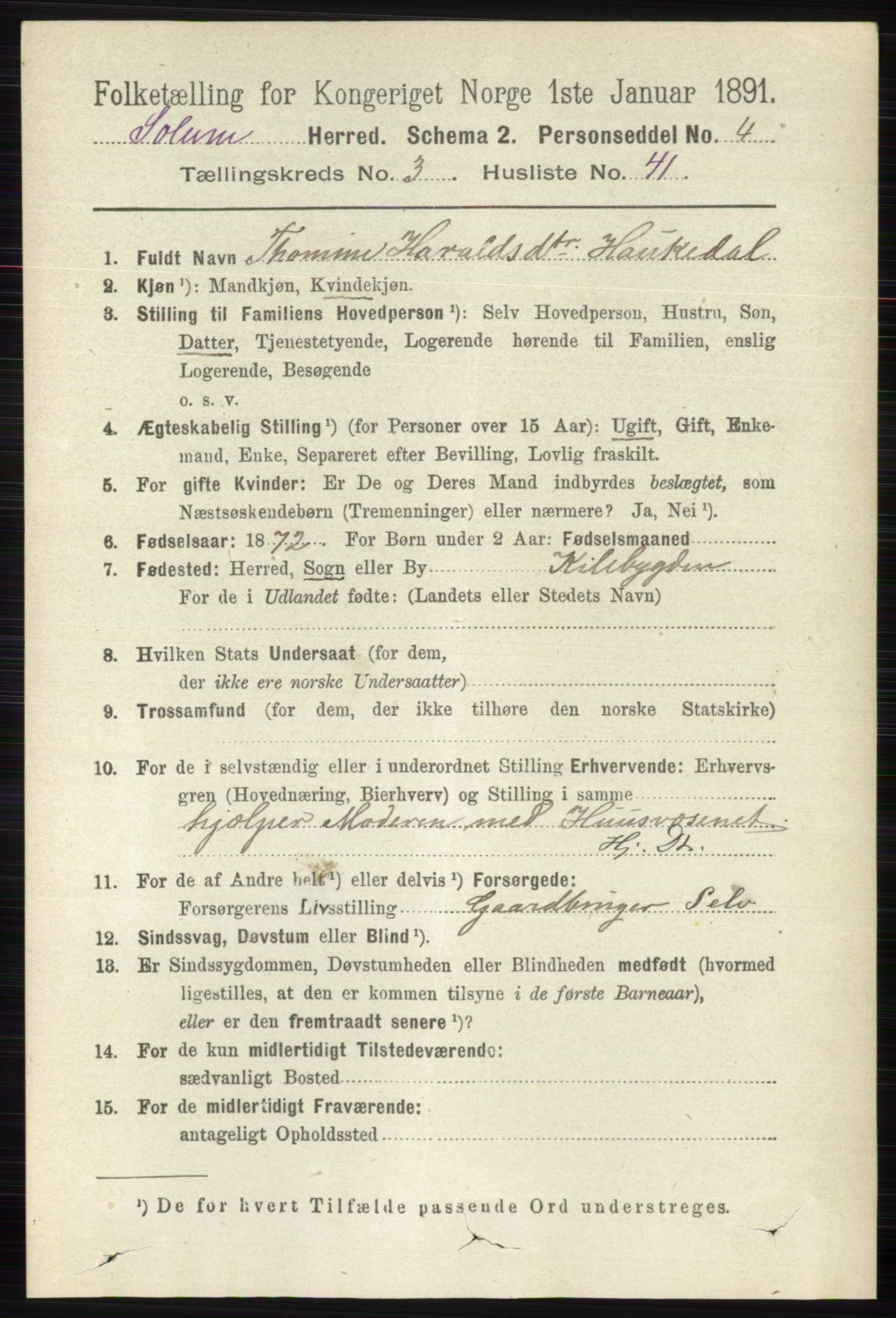 RA, 1891 census for 0818 Solum, 1891, p. 578