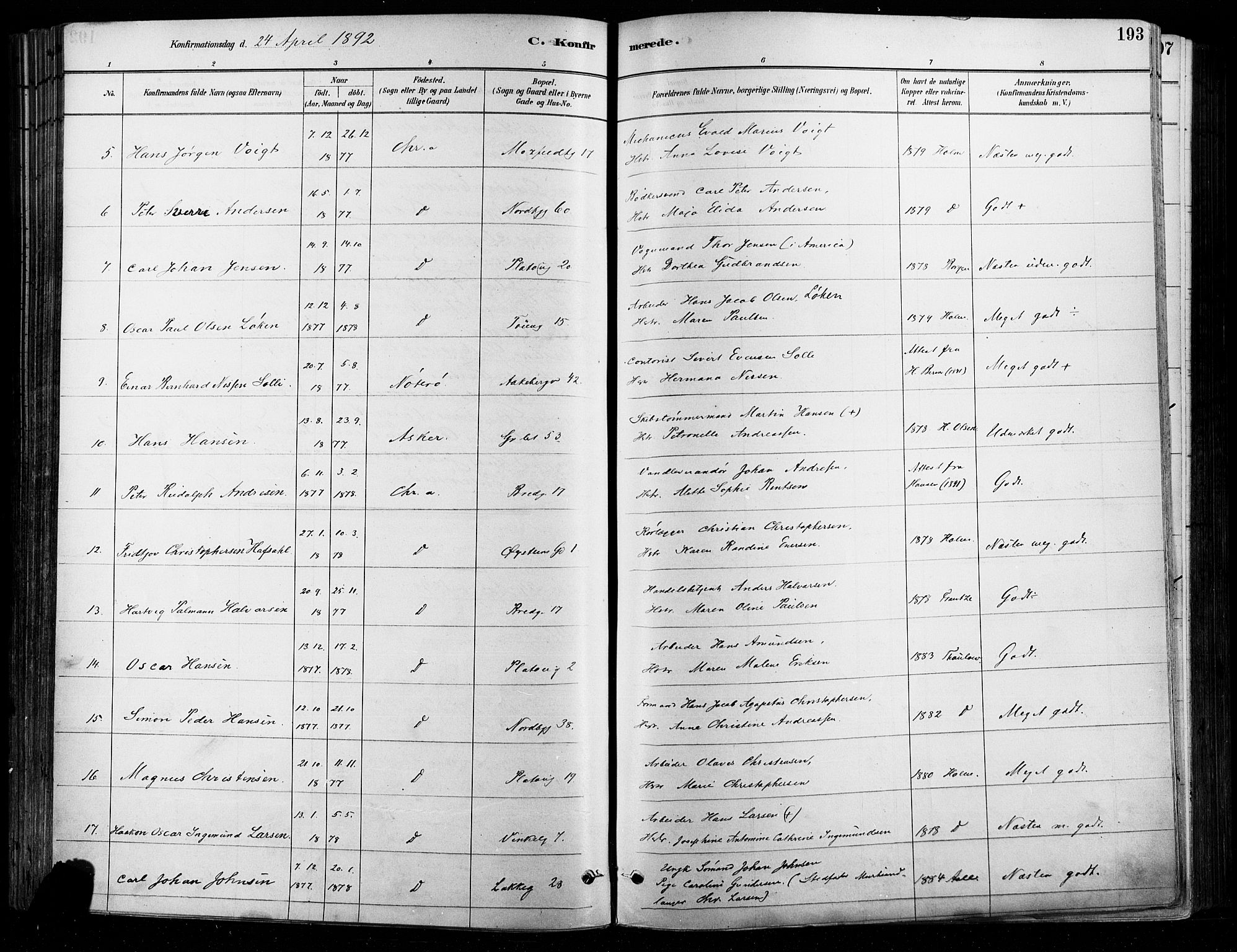 Grønland prestekontor Kirkebøker, AV/SAO-A-10848/F/Fa/L0008: Parish register (official) no. 8, 1881-1893, p. 193