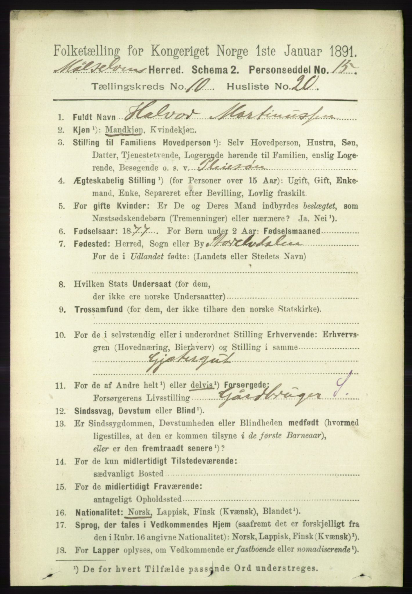 RA, 1891 census for 1924 Målselv, 1891, p. 3153