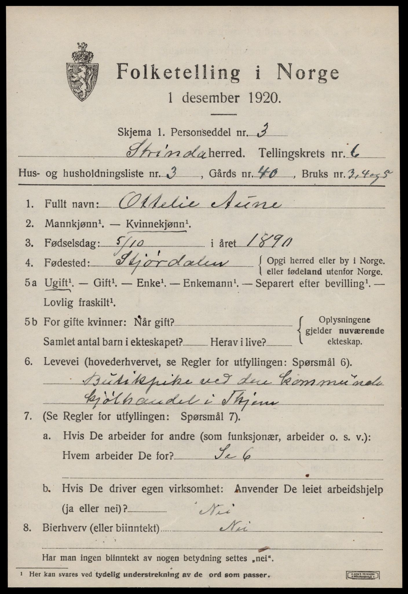 SAT, 1920 census for Strinda, 1920, p. 14470