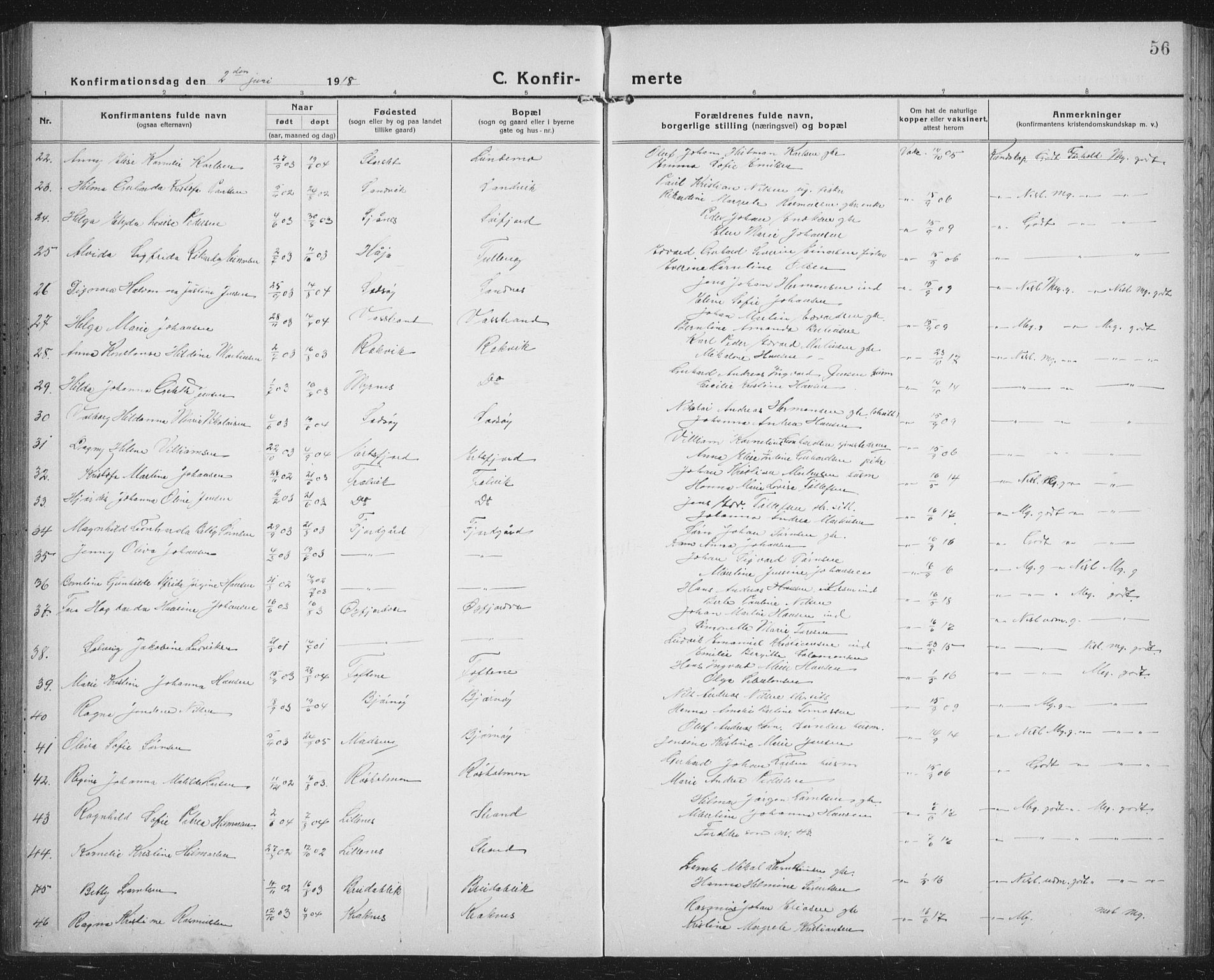 Lenvik sokneprestembete, SATØ/S-1310/H/Ha/Hab/L0023klokker: Parish register (copy) no. 23, 1918-1936, p. 56