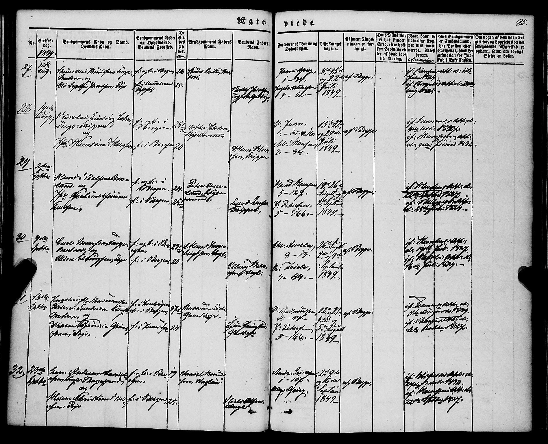 Nykirken Sokneprestembete, AV/SAB-A-77101/H/Haa/L0031: Parish register (official) no. D 1, 1834-1861, p. 85