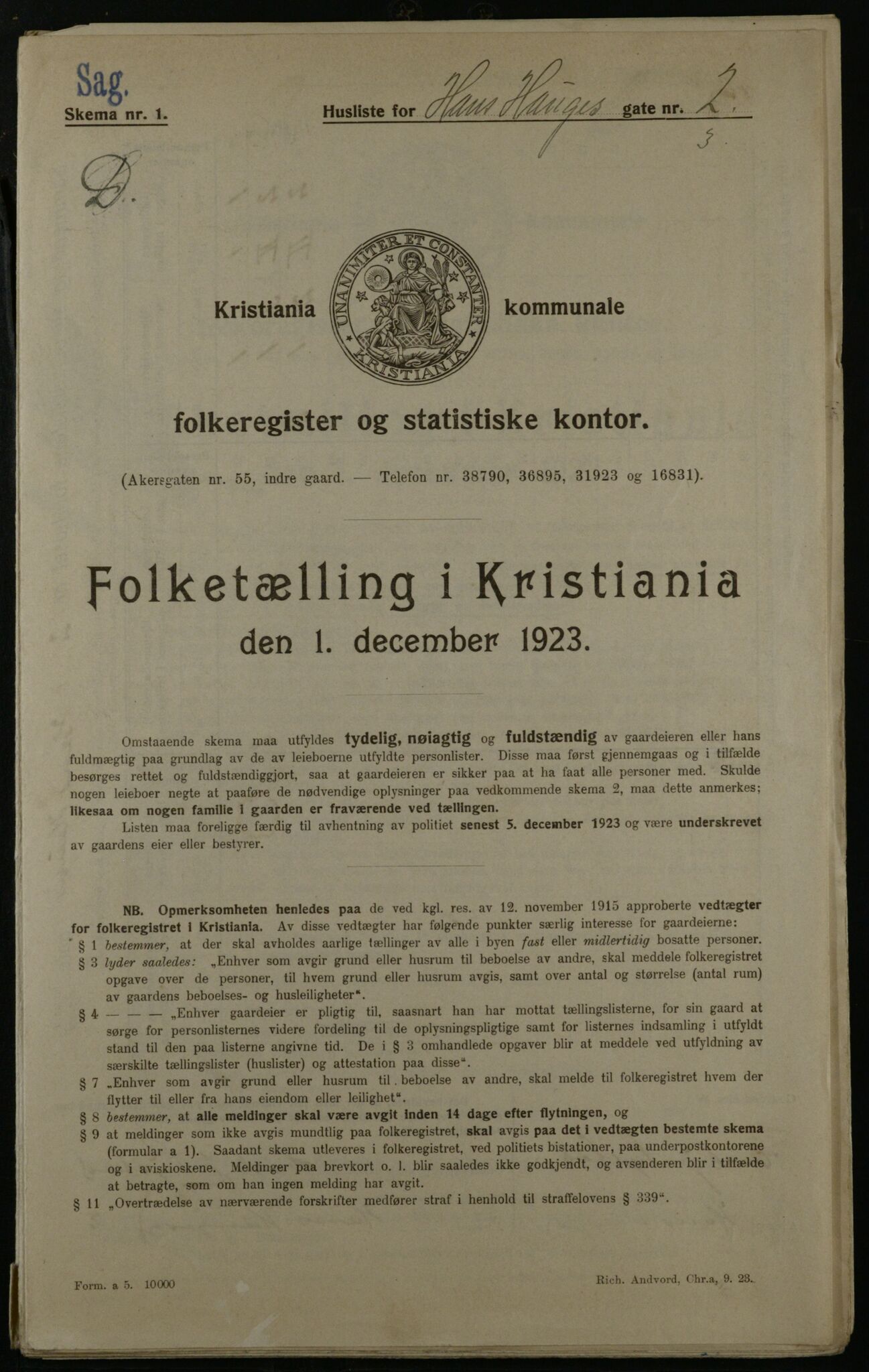 OBA, Municipal Census 1923 for Kristiania, 1923, p. 38839