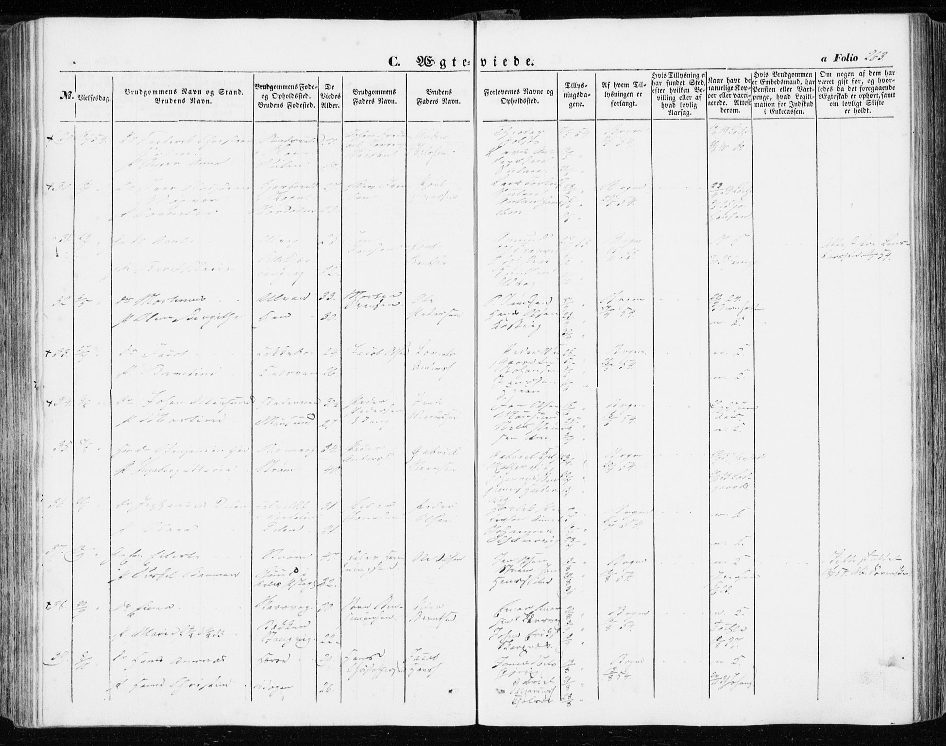 Ministerialprotokoller, klokkerbøker og fødselsregistre - Sør-Trøndelag, AV/SAT-A-1456/634/L0530: Parish register (official) no. 634A06, 1852-1860, p. 263