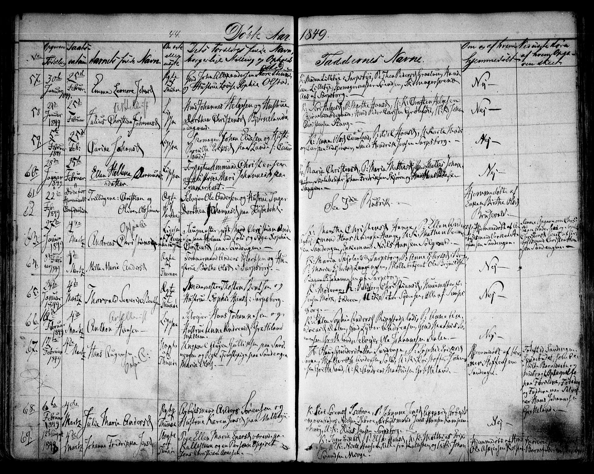 Tune prestekontor Kirkebøker, AV/SAO-A-2007/F/Fa/L0010a: Parish register (official) no. 10A, 1847-1852, p. 44