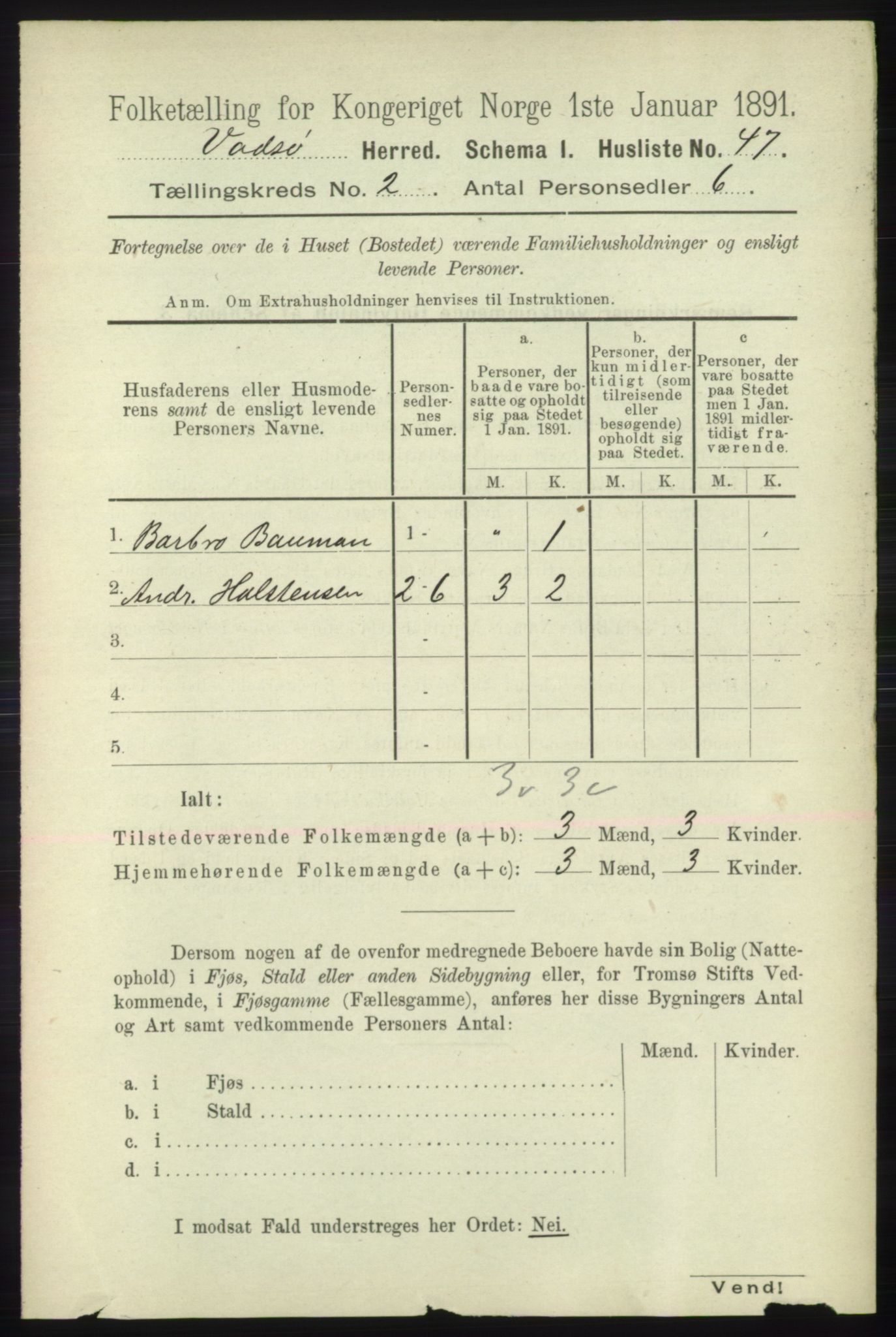 RA, 1891 census for 2029 Vadsø, 1891, p. 450