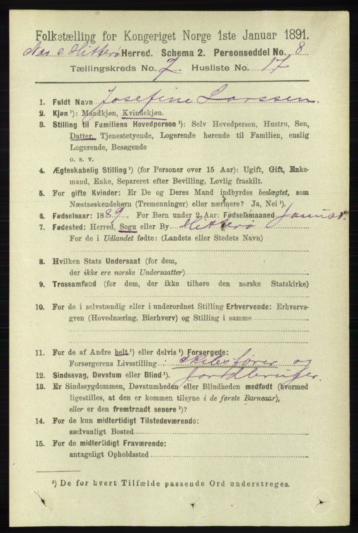 RA, 1891 census for 1043 Hidra og Nes, 1891, p. 2890