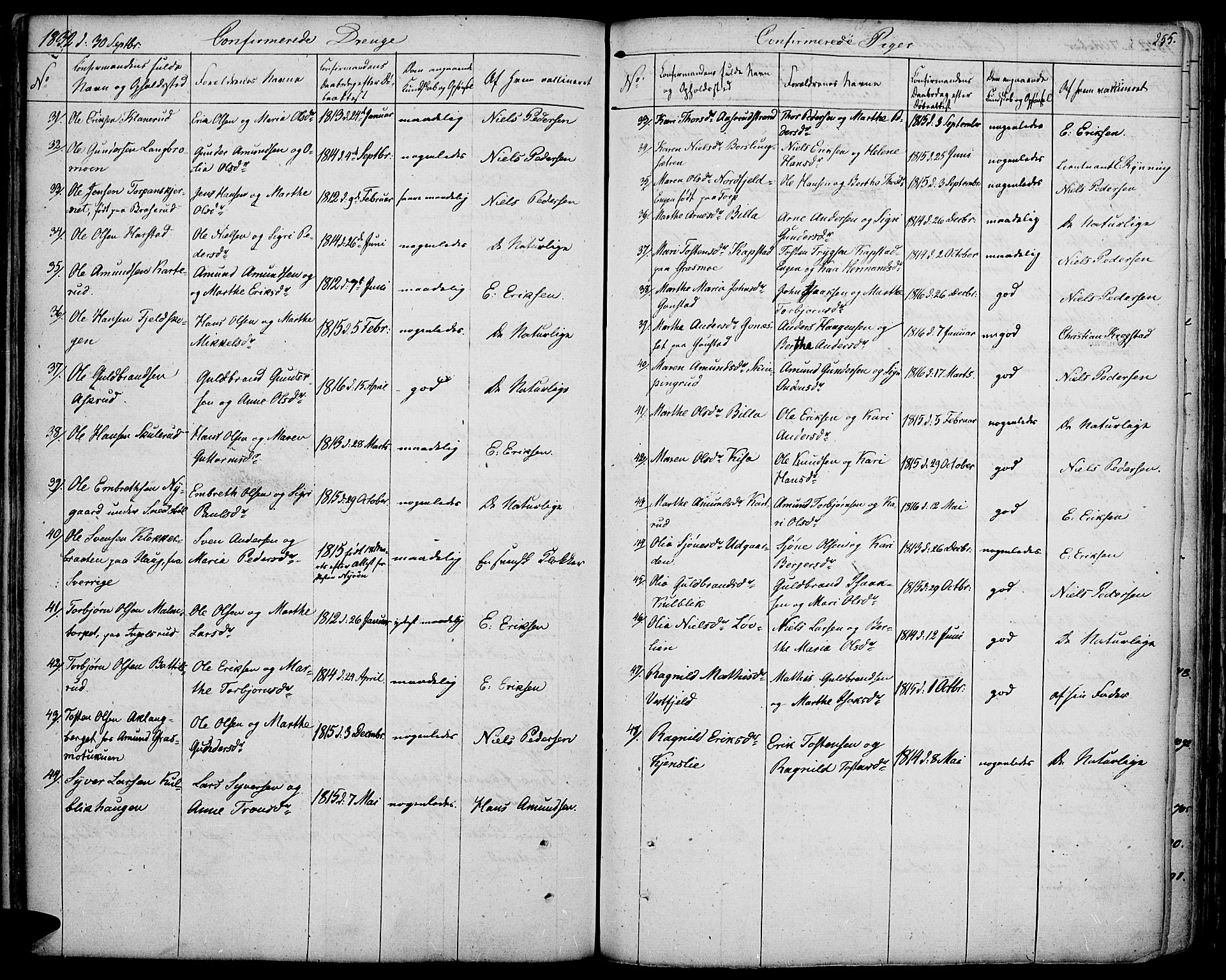 Vinger prestekontor, AV/SAH-PREST-024/H/Ha/Haa/L0007: Parish register (official) no. 7, 1826-1839, p. 255