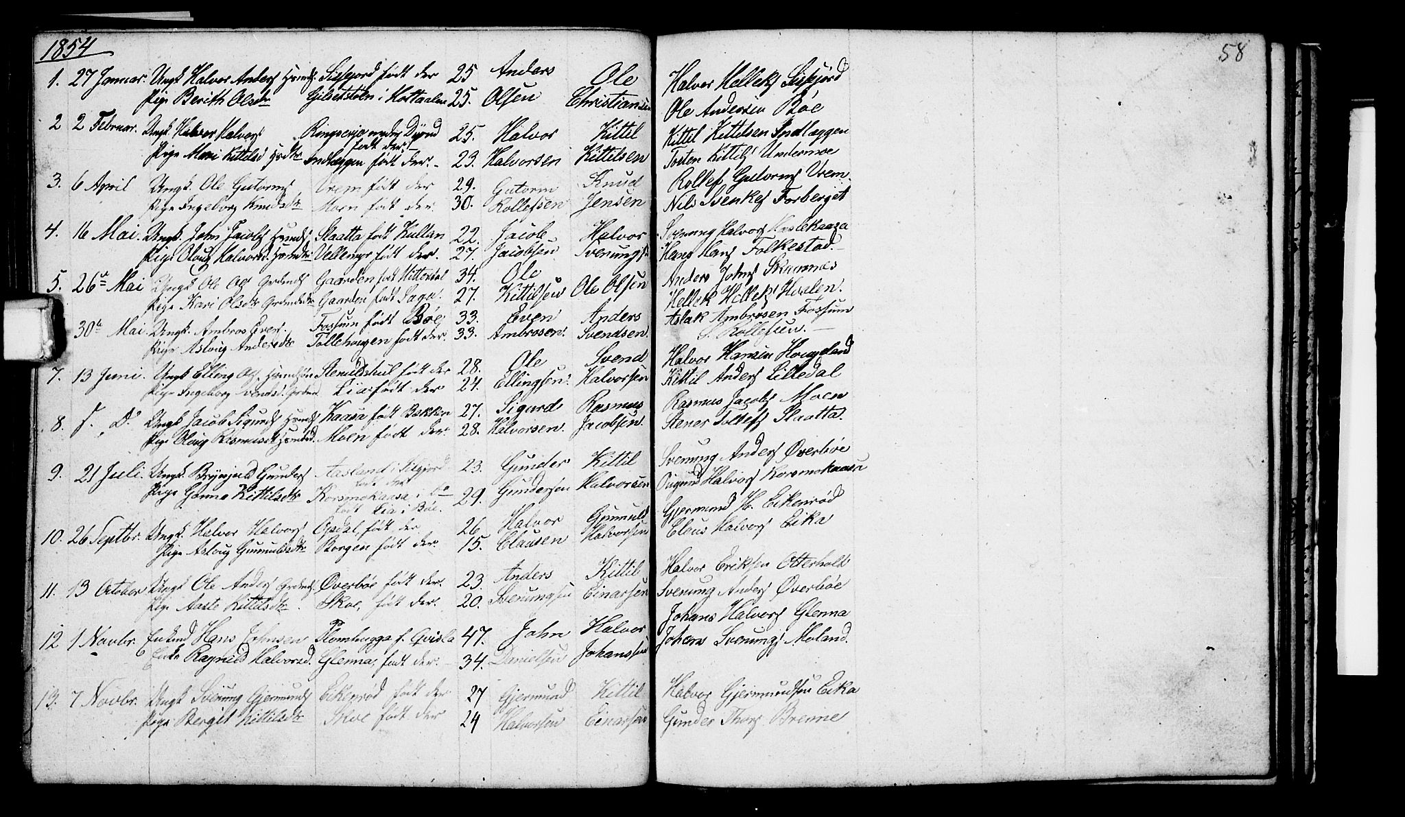 Bø kirkebøker, SAKO/A-257/G/Ga/L0002: Parish register (copy) no. 2, 1853-1866, p. 58