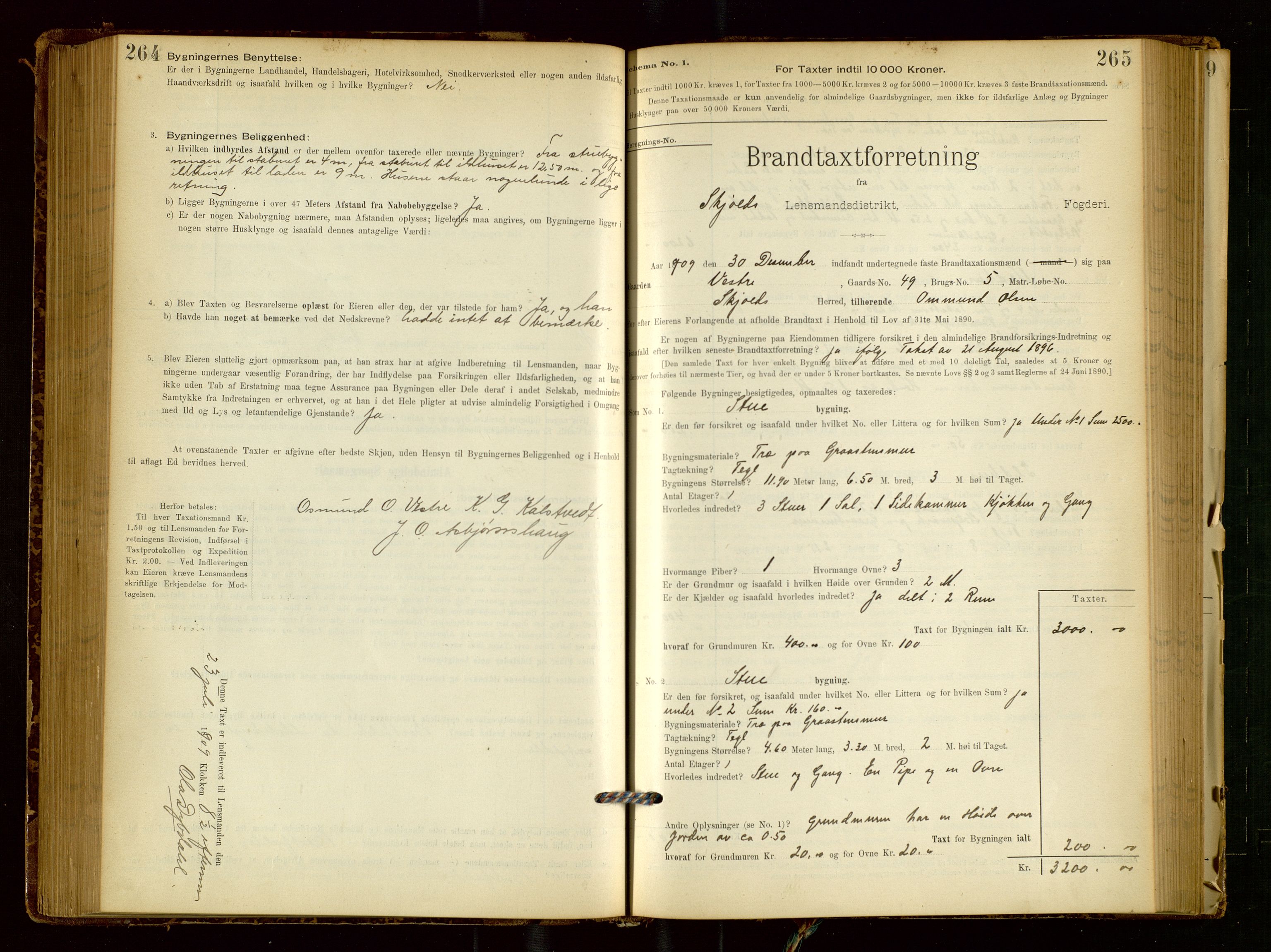 Skjold lensmannskontor, SAST/A-100182/Gob/L0001: "Brandtaxationsprotokol for Skjold Lensmandsdistrikt Ryfylke Fogderi", 1894-1939, p. 264-265