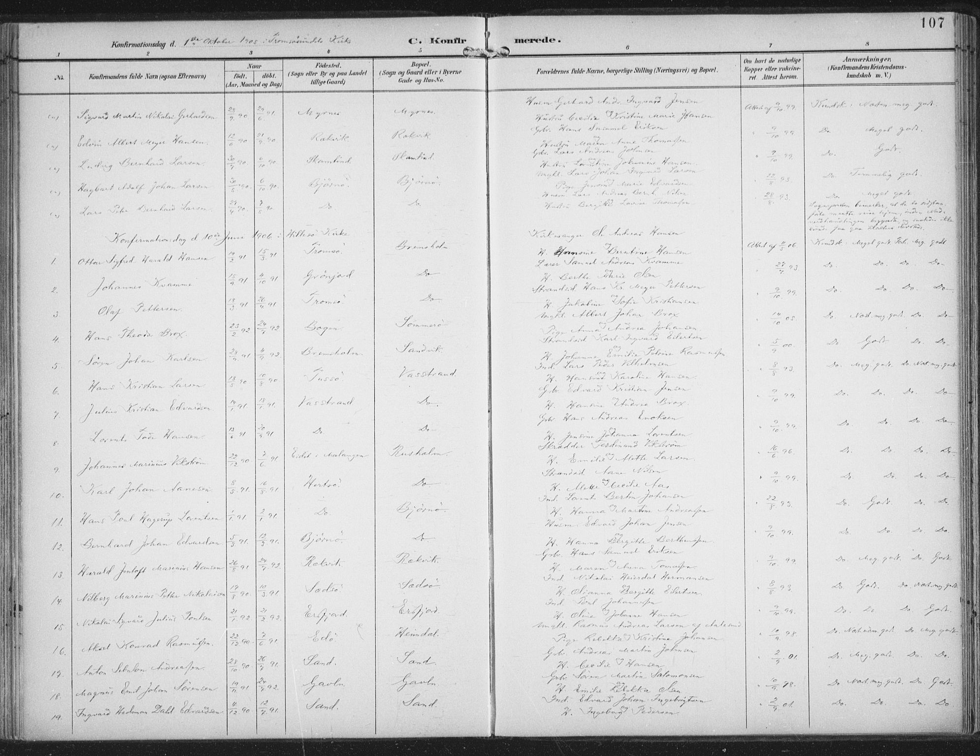 Lenvik sokneprestembete, SATØ/S-1310/H/Ha/Haa/L0015kirke: Parish register (official) no. 15, 1896-1915, p. 107