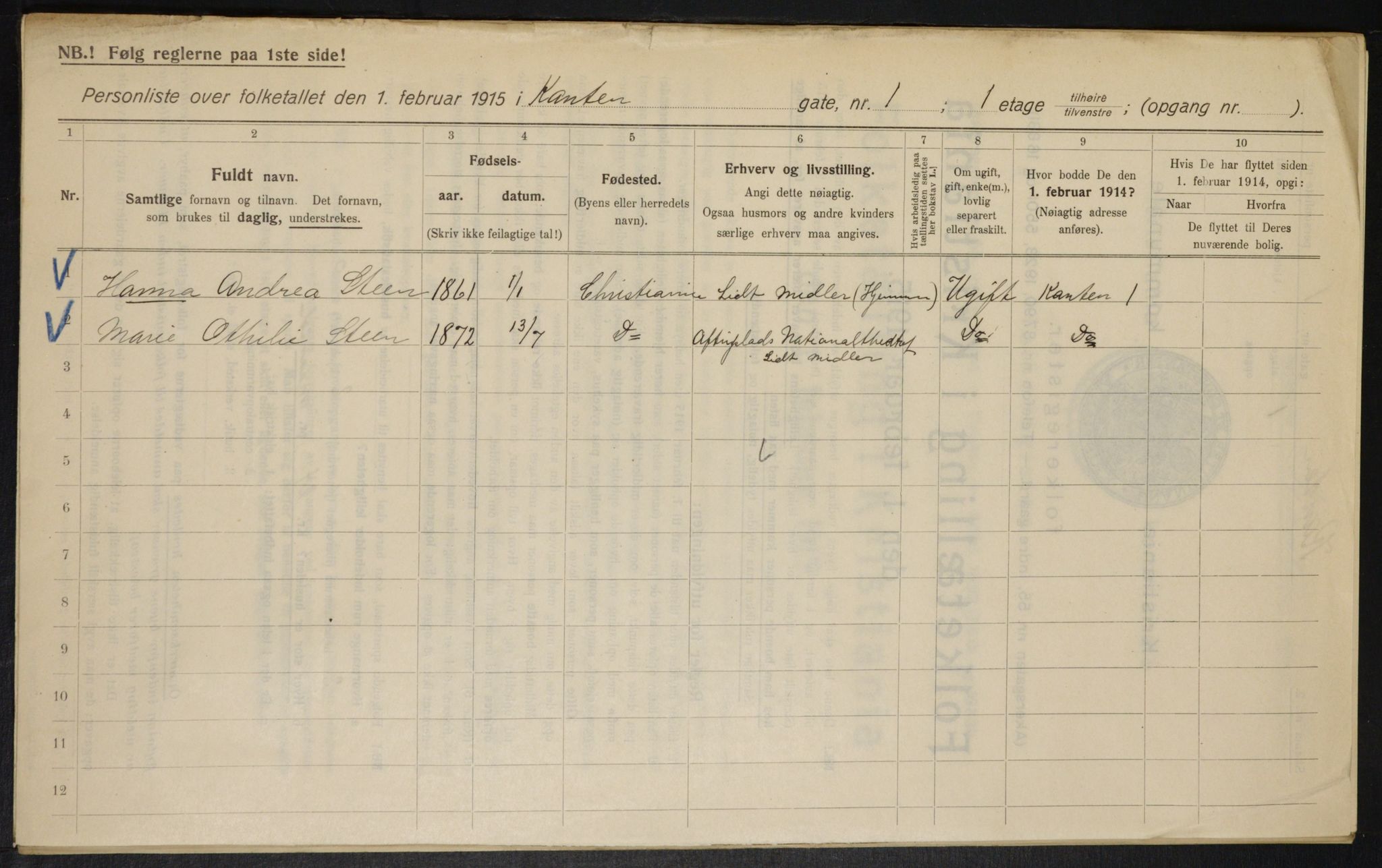 OBA, Municipal Census 1915 for Kristiania, 1915, p. 47644