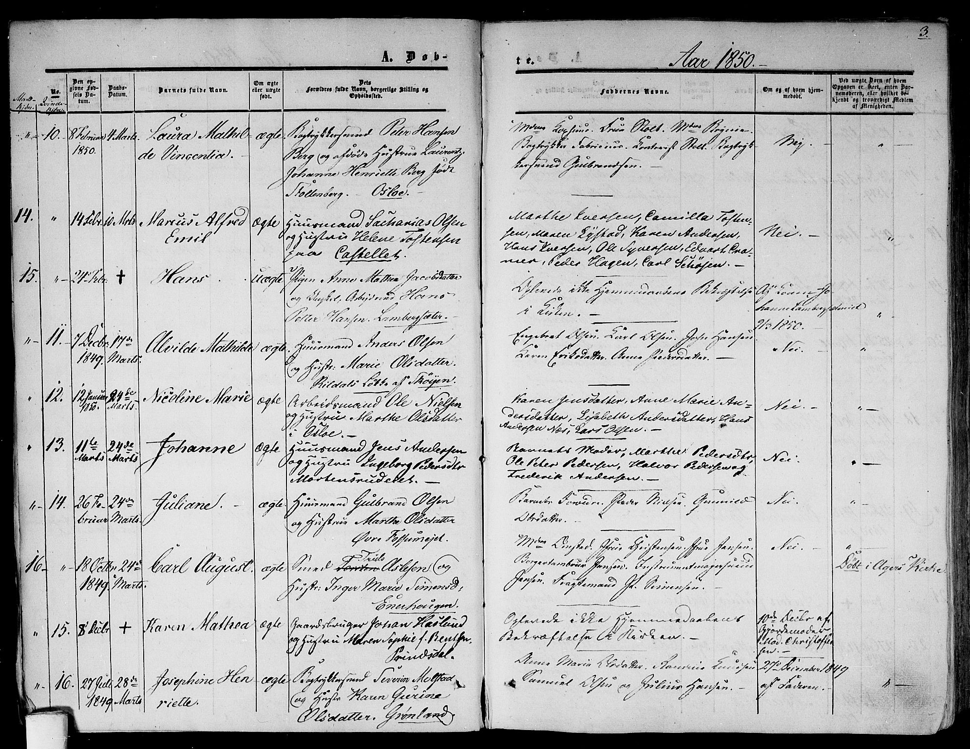 Gamlebyen prestekontor Kirkebøker, AV/SAO-A-10884/F/Fa/L0004: Parish register (official) no. 4, 1850-1857, p. 3