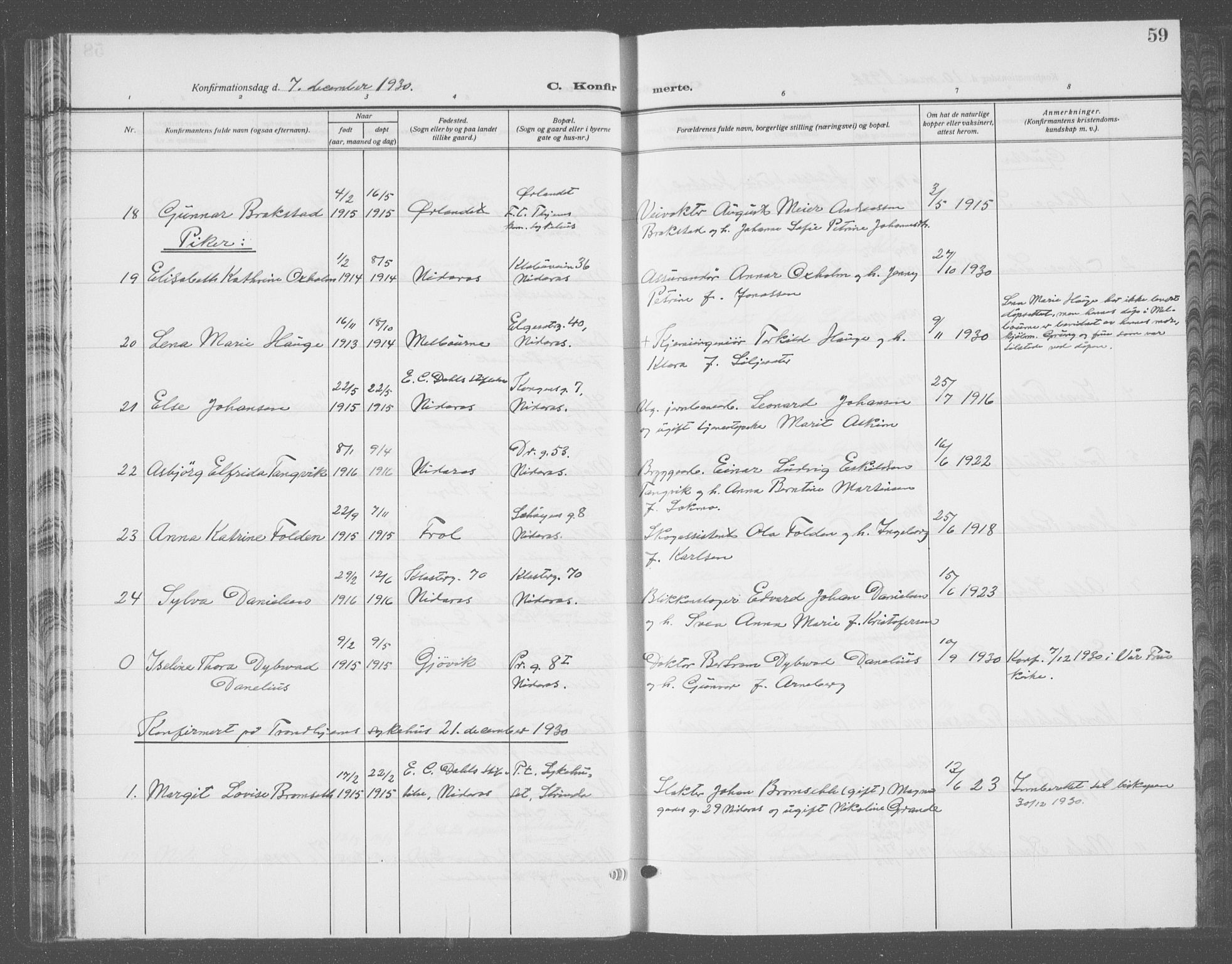 Ministerialprotokoller, klokkerbøker og fødselsregistre - Sør-Trøndelag, SAT/A-1456/601/L0099: Parish register (copy) no. 601C17, 1928-1941, p. 59