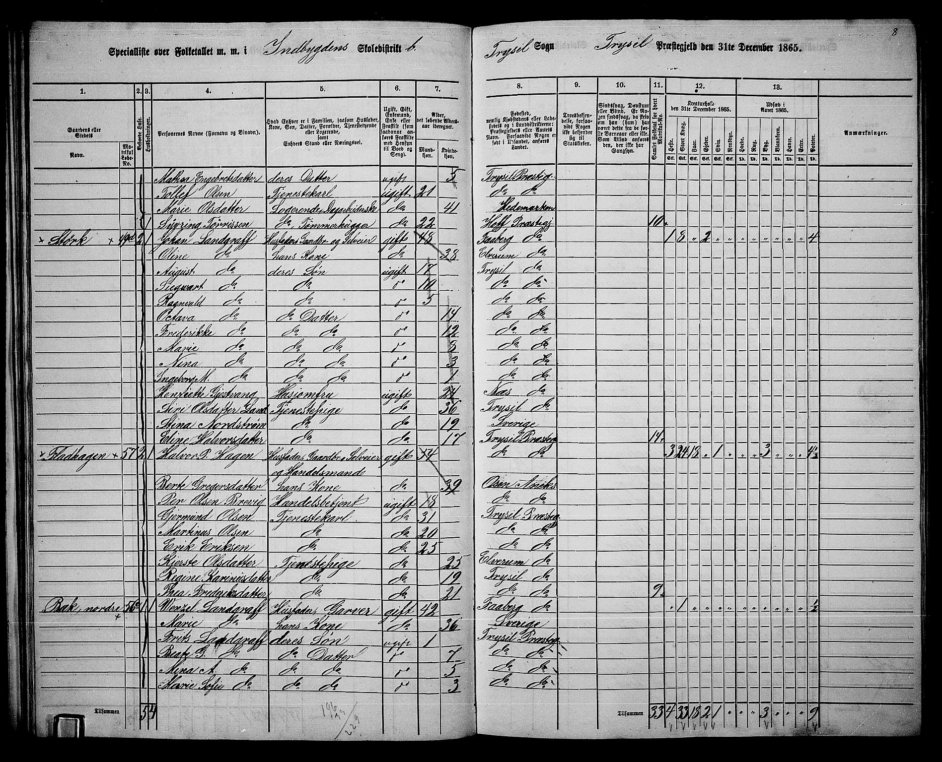 RA, 1865 census for Trysil, 1865, p. 37