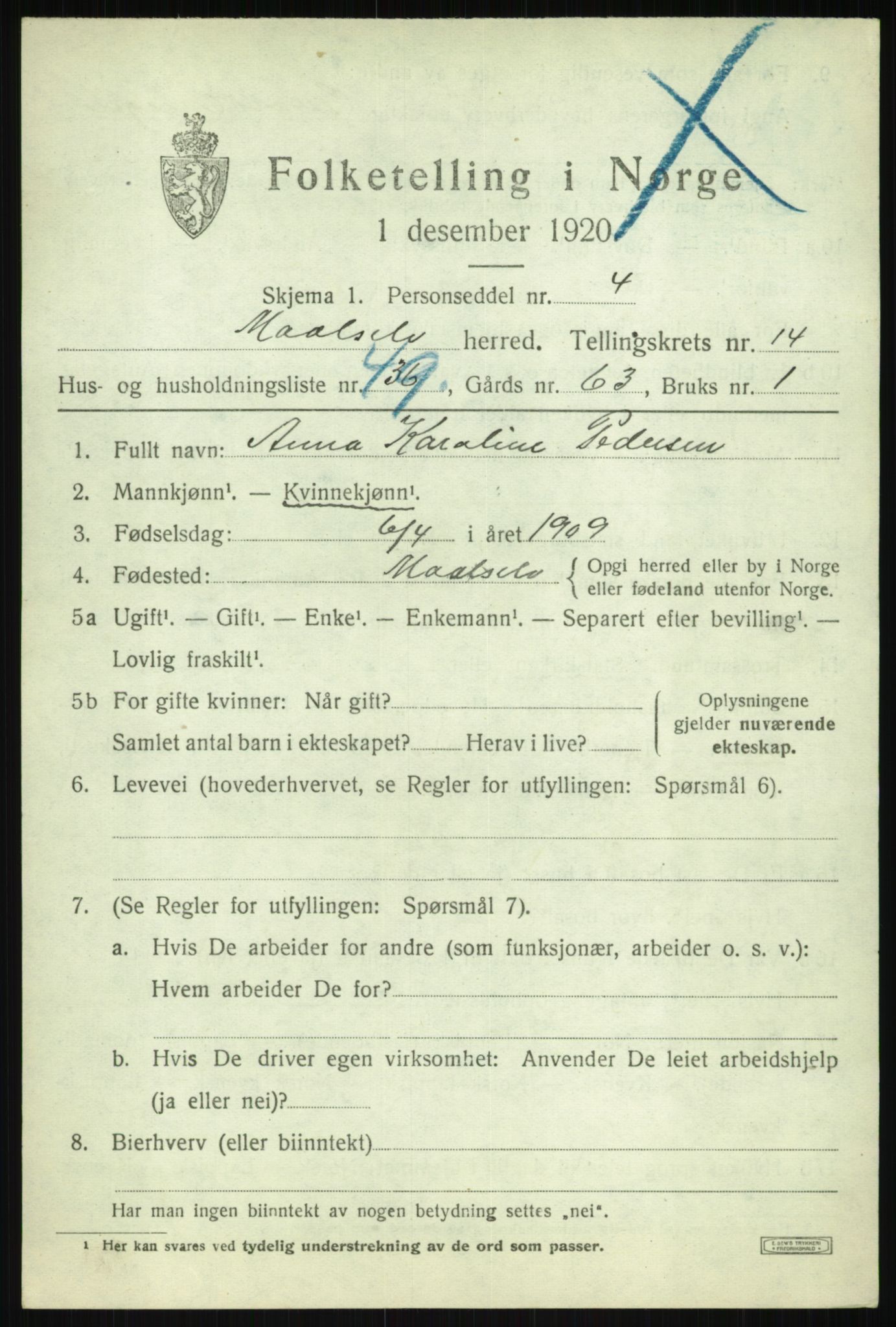 SATØ, 1920 census for Målselv, 1920, p. 7573