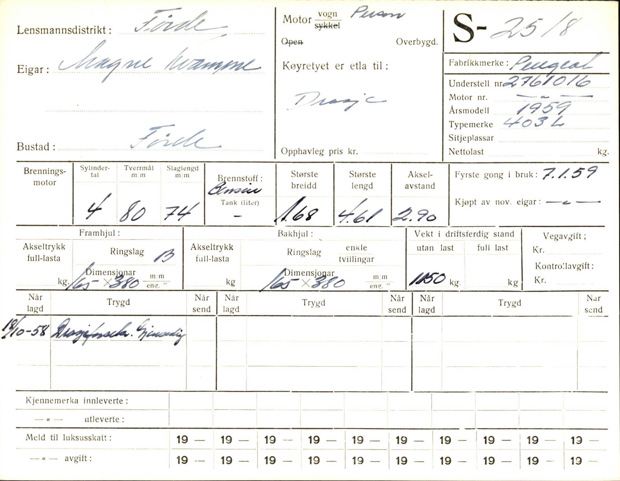 Statens vegvesen, Sogn og Fjordane vegkontor, AV/SAB-A-5301/4/F/L0004: Registerkort utmeldte Fjordane S2500-2700, S7200-7899, 1930-1961, p. 29