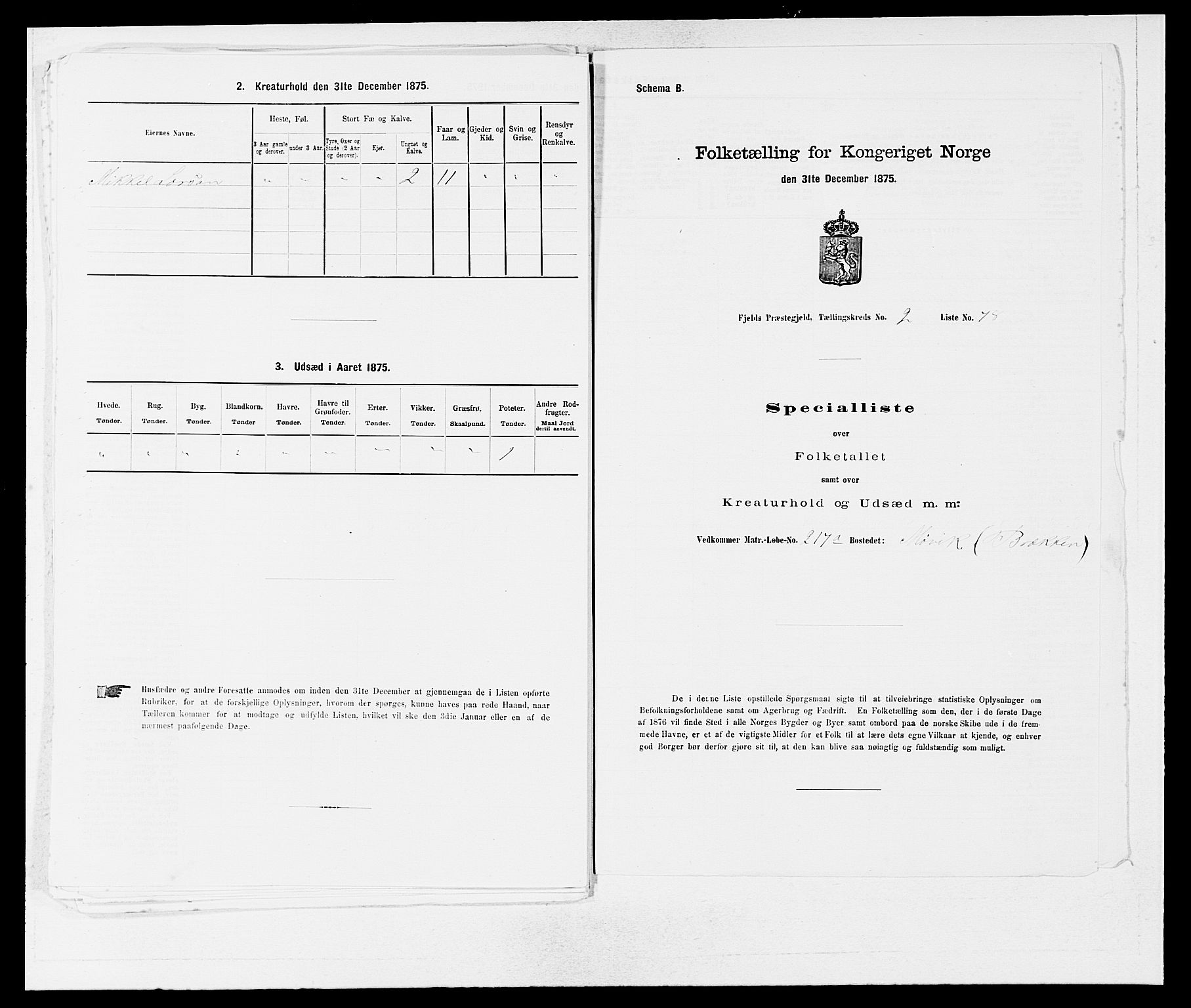 SAB, 1875 census for 1246P Fjell, 1875, p. 285