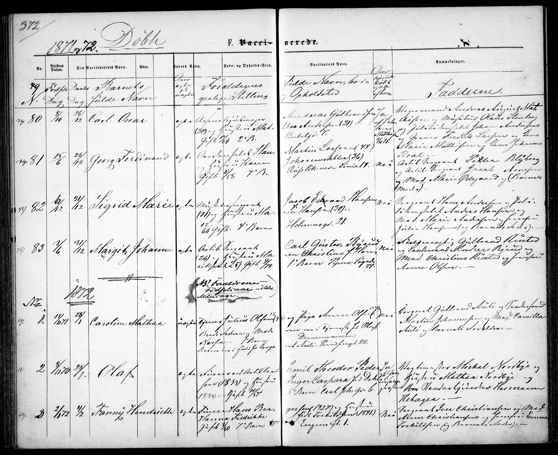 Garnisonsmenigheten Kirkebøker, SAO/A-10846/G/Ga/L0006: Parish register (copy) no. 6, 1860-1880, p. 372