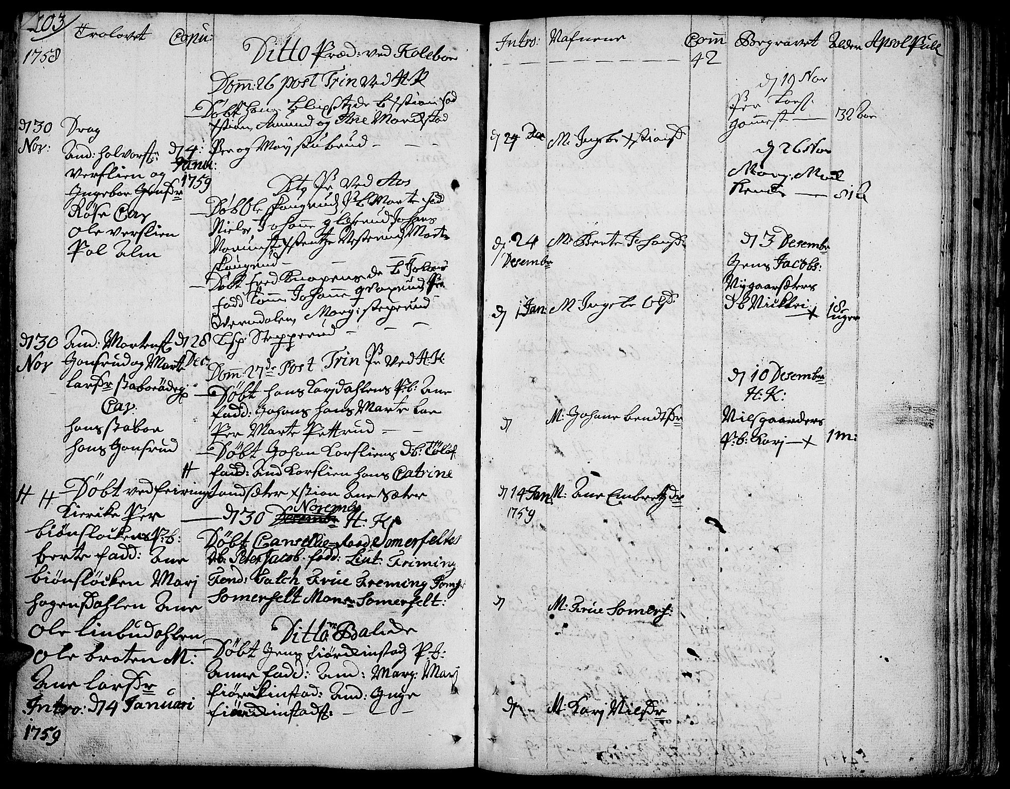 Toten prestekontor, SAH/PREST-102/H/Ha/Haa/L0004: Parish register (official) no. 4, 1751-1761, p. 203