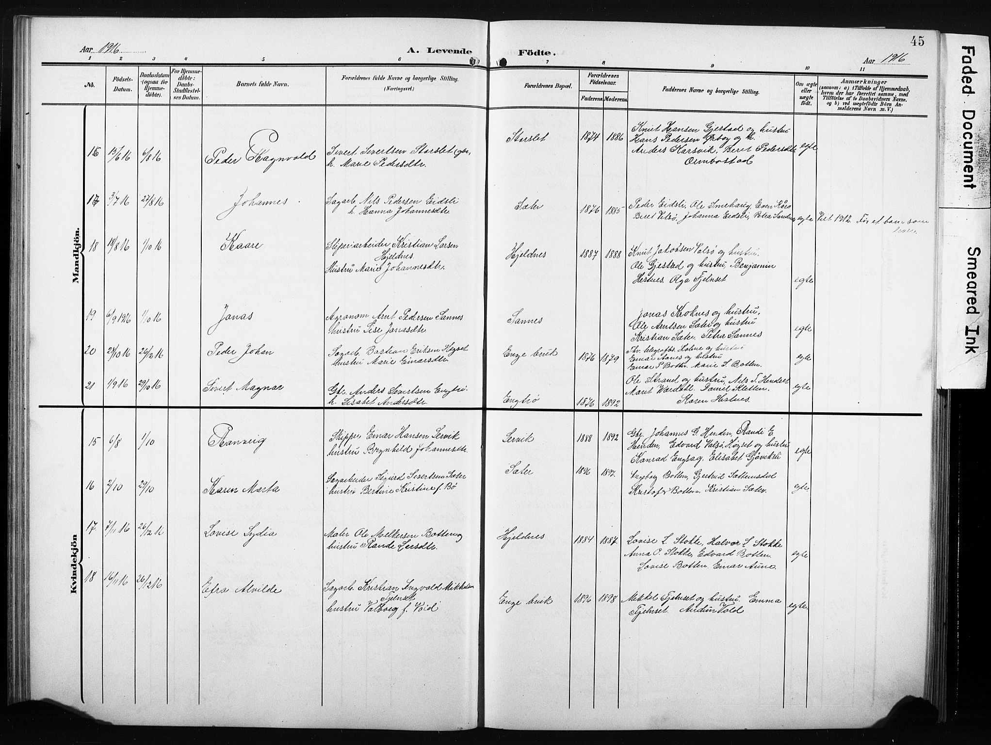 Ministerialprotokoller, klokkerbøker og fødselsregistre - Møre og Romsdal, AV/SAT-A-1454/580/L0927: Parish register (copy) no. 580C02, 1904-1932, p. 45