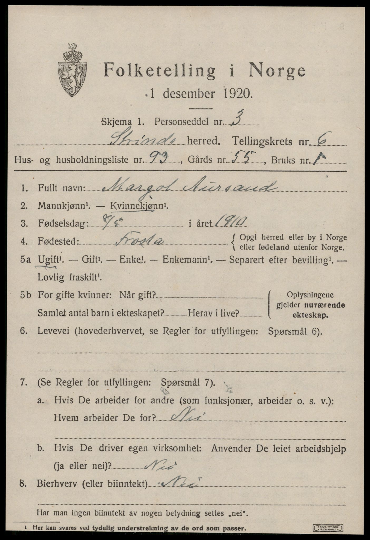 SAT, 1920 census for Strinda, 1920, p. 15822