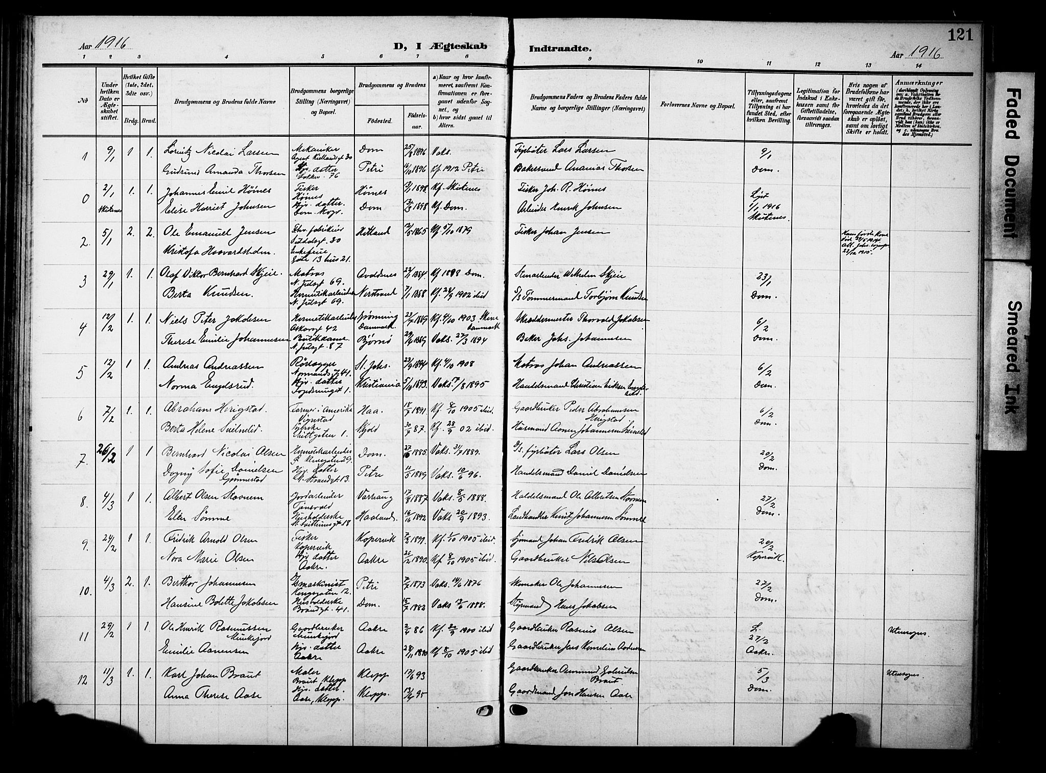 Domkirken sokneprestkontor, SAST/A-101812/001/30/30BB/L0017: Parish register (copy) no. B 17, 1902-1921, p. 121
